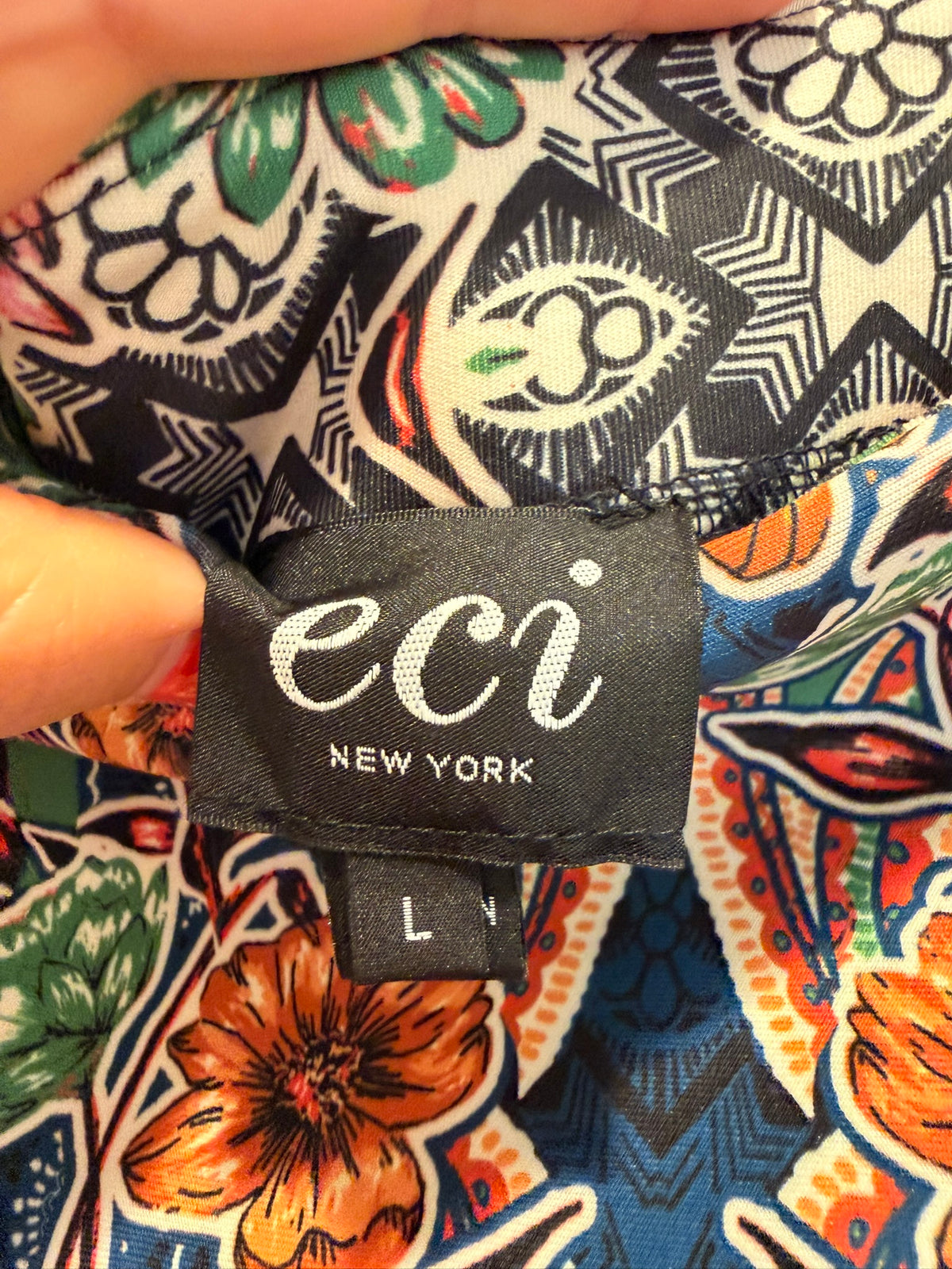#85 NWT eci floral geometric stretchy skirt, Women's L