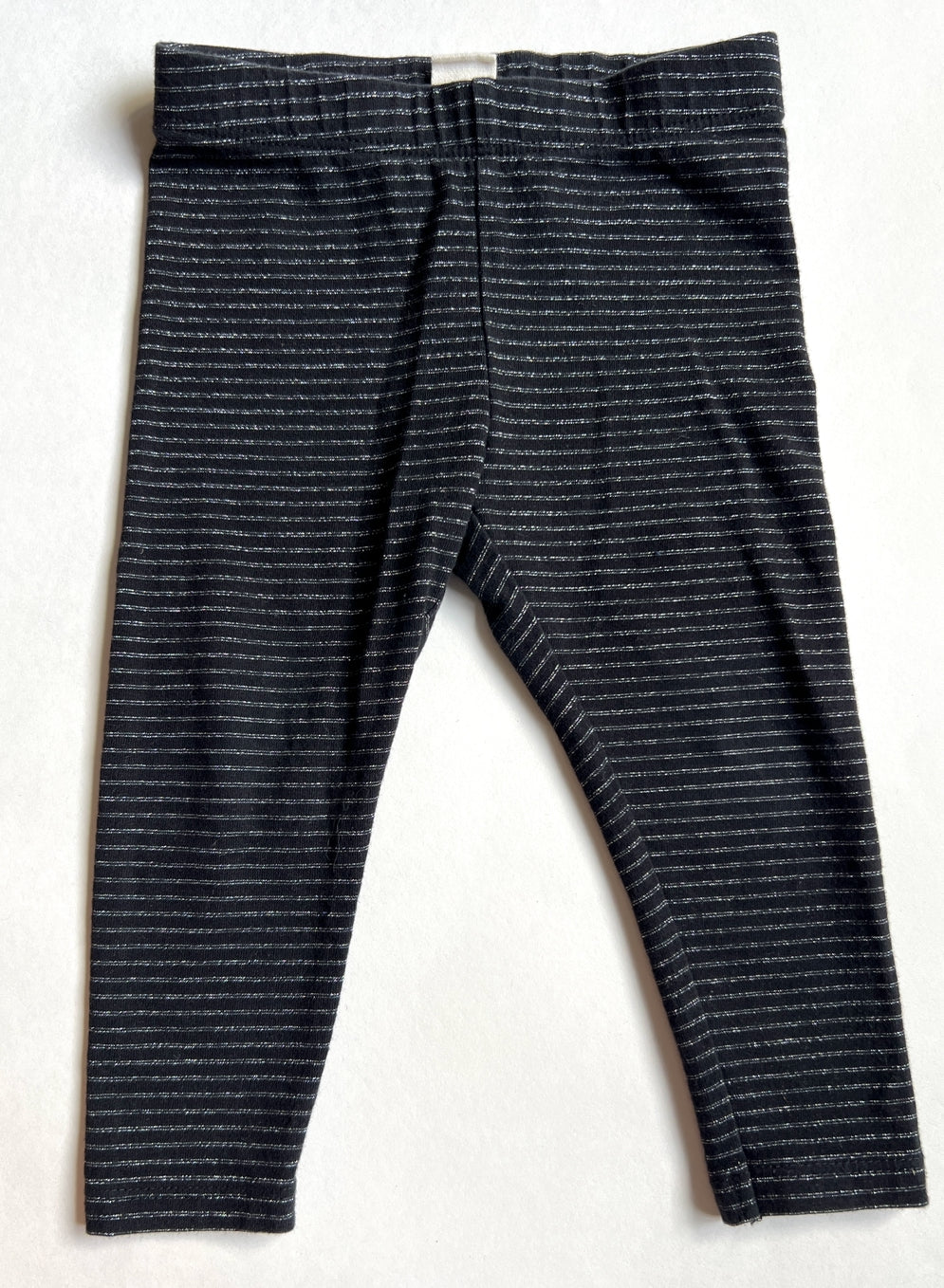 #66 girls 12mo Tucker & Tate black/silver striped leggings, so cute for Halloween, VGUC