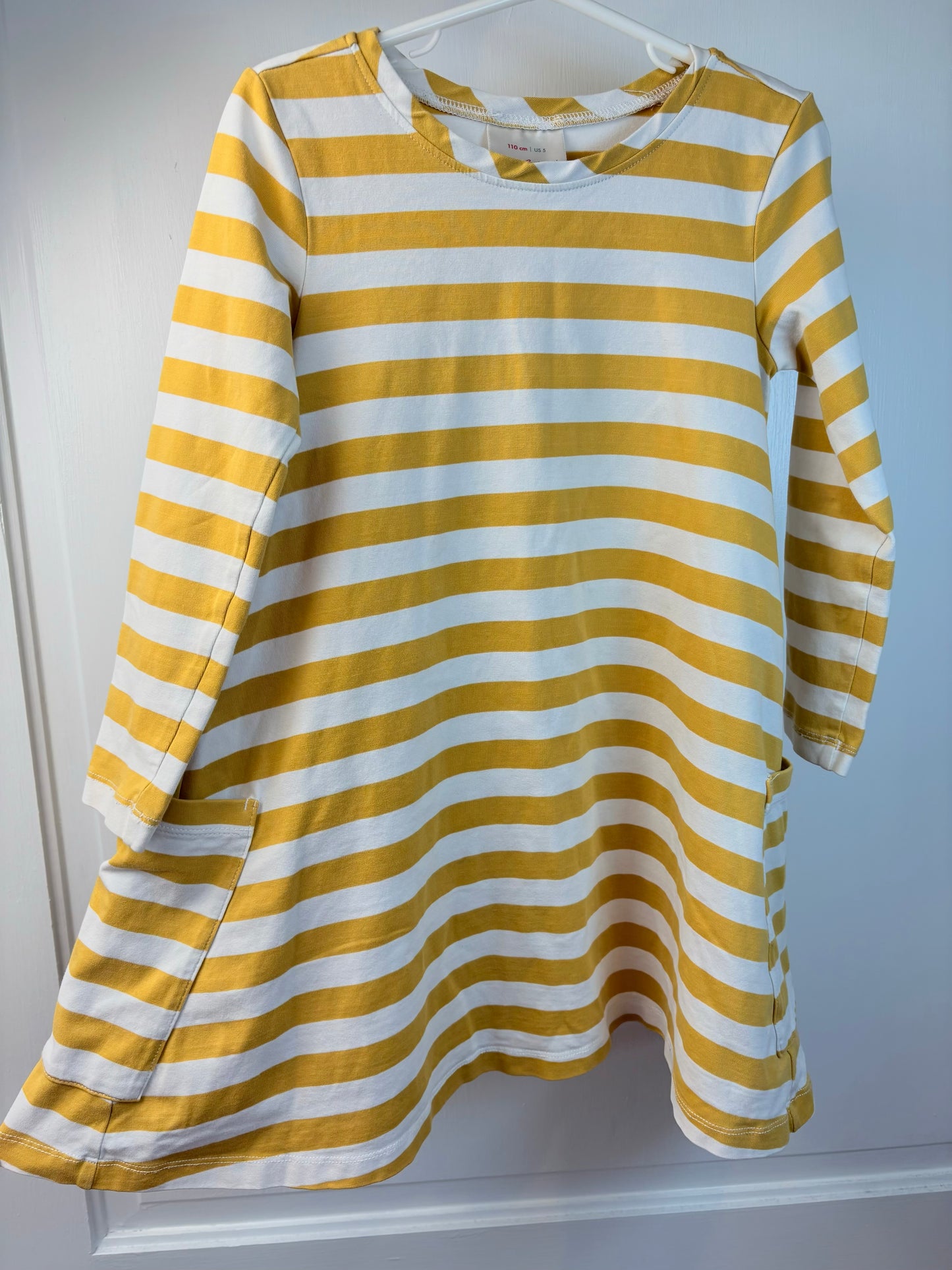 Seller 189 Girls Size 5 Hanna Andersson Yellow & White Striped Swing Pocket Dress (see description)