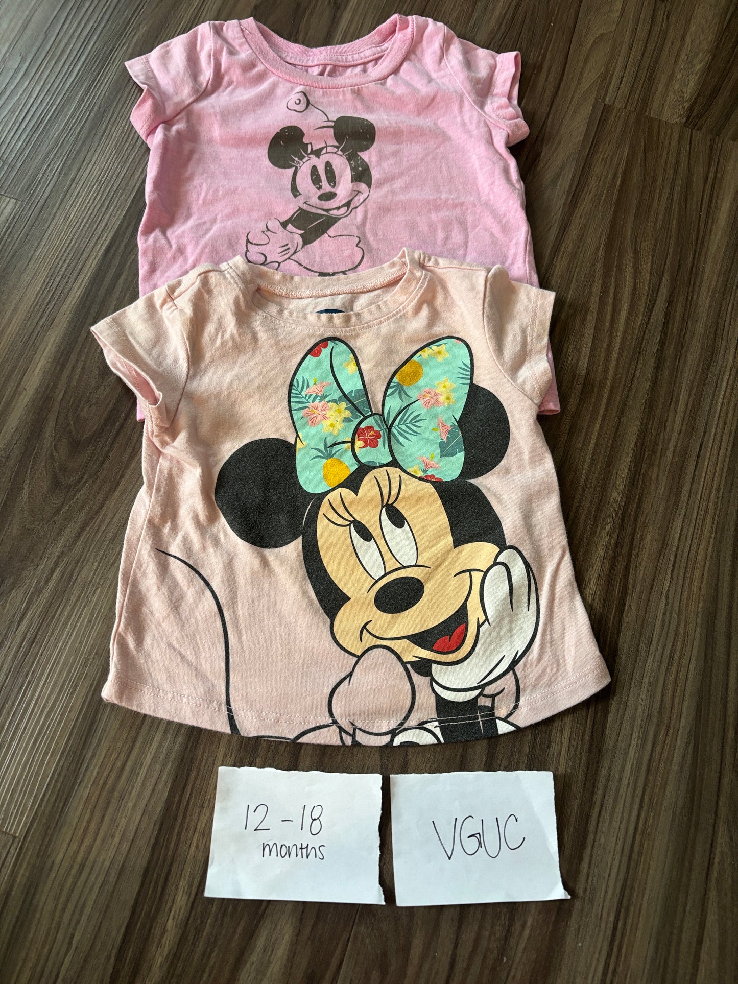 #138 - 12-18 Months - VGUC 2 Minnie Mouse Pink Shirts - PU 45236