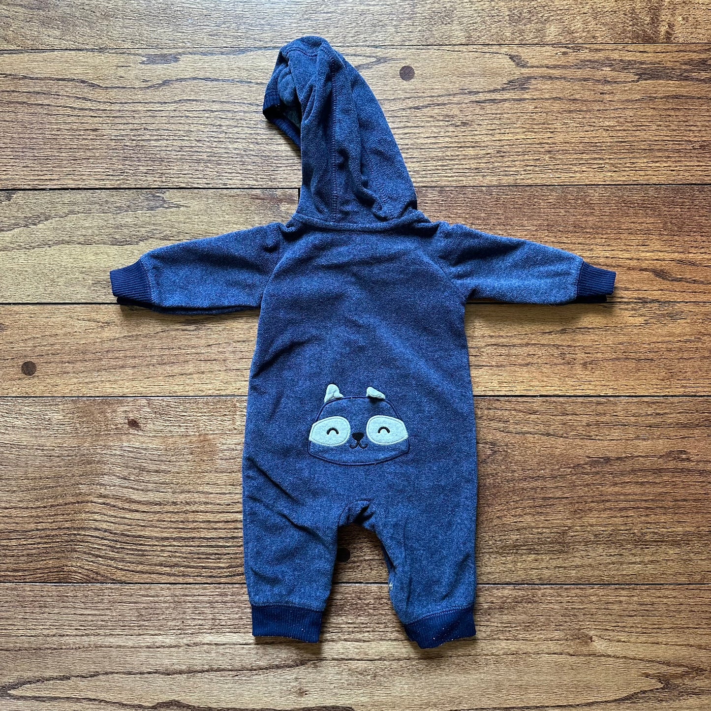 #95 EUC Boys Carters Set of 2 Rompers, Blue Dinosaur and Navy Raccoon, size 3 months