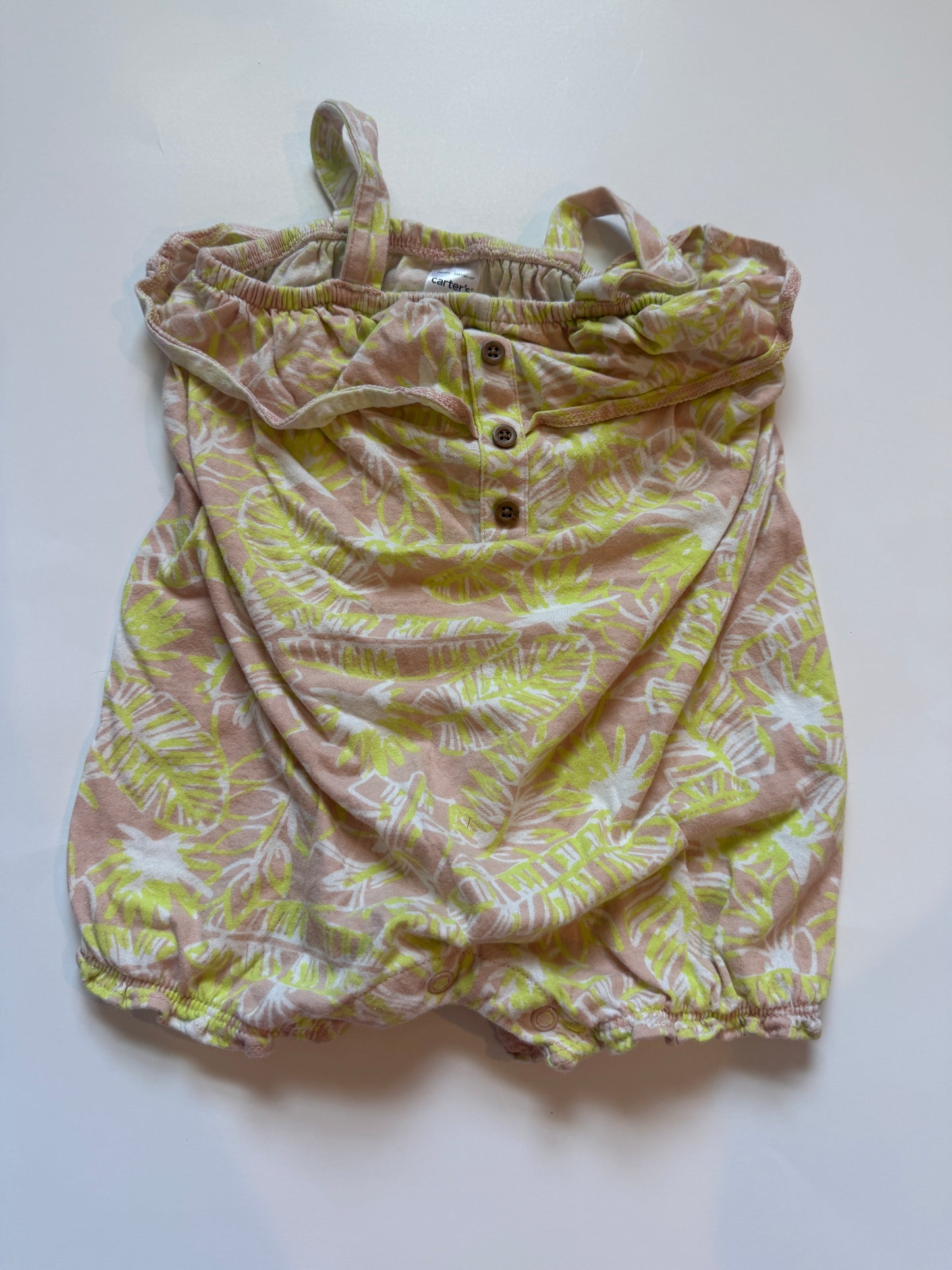 #116 Carters green and tan romper girls 18 months