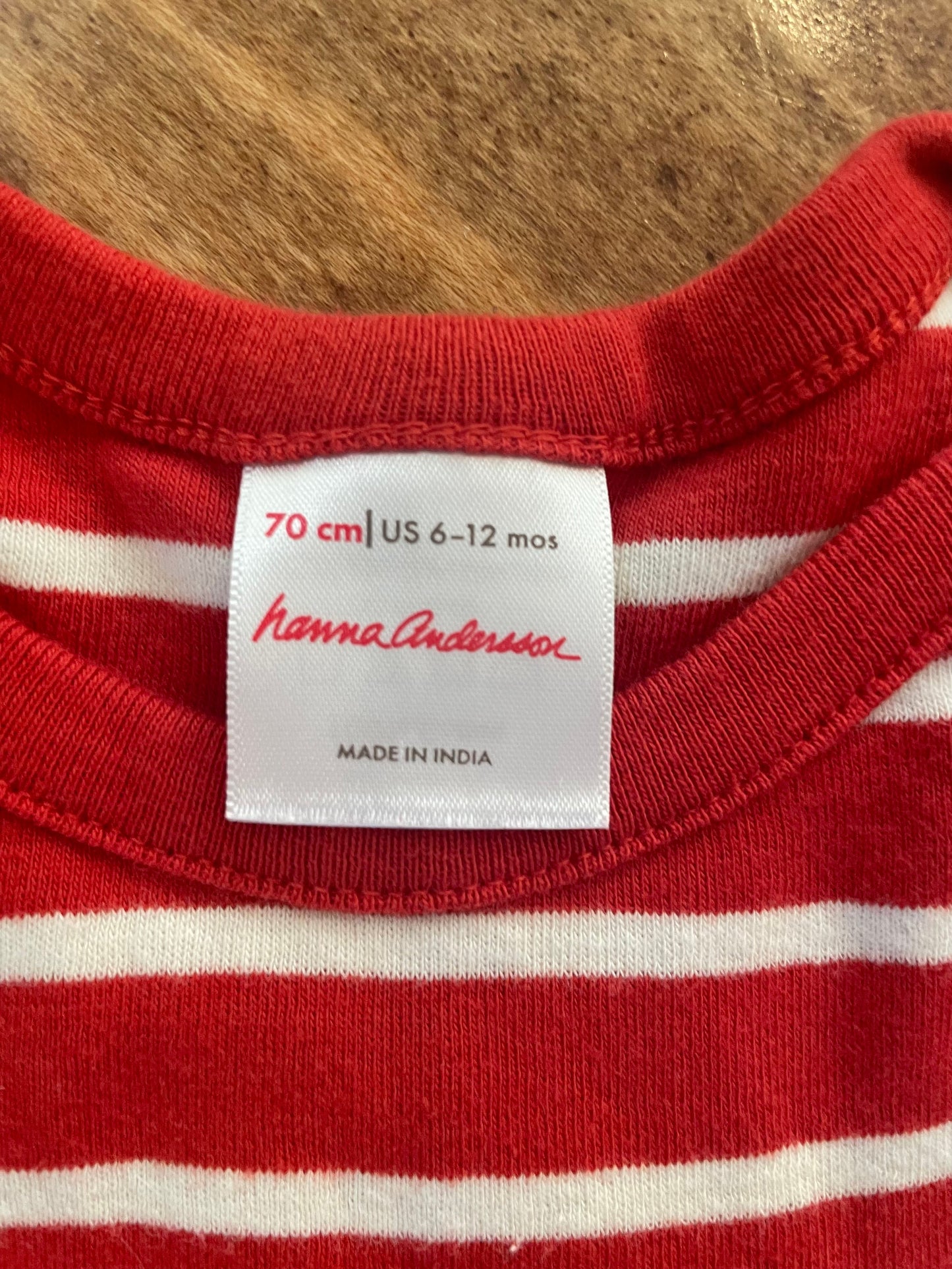 #199 REDUCED Girls Hanna Andersson red stripe dress size 6-12 months GUC