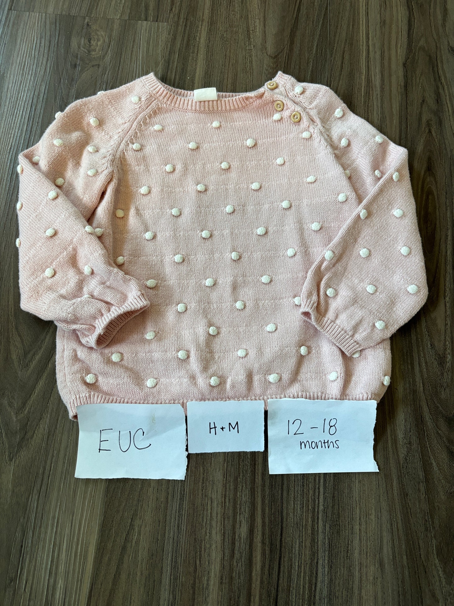 #138 - 12-18 Mo - EUC H&M - Pink Dot Sweater - PU 45236