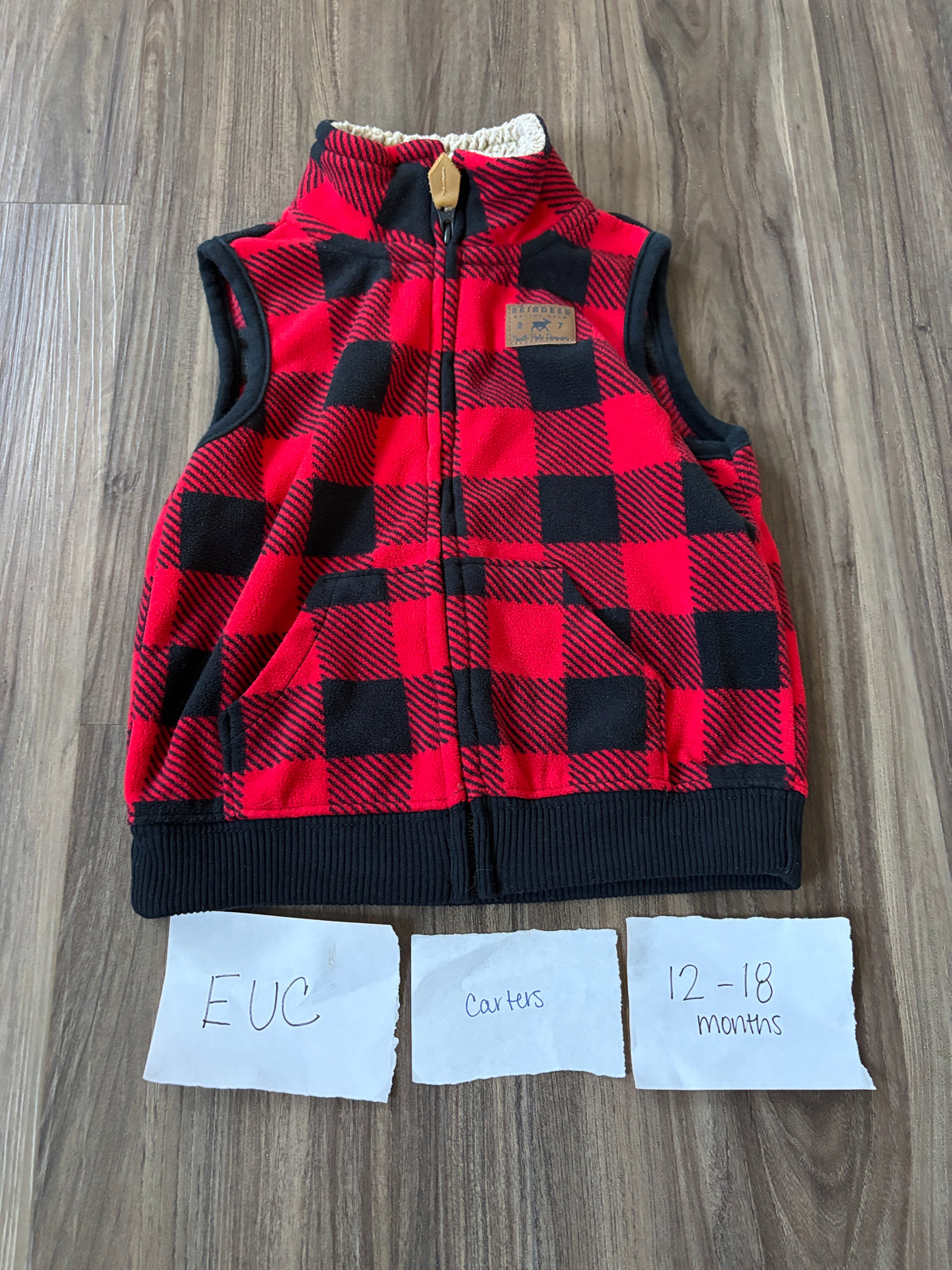 #138 - 12-18 Mo EUC Carters Red/Black Plaid Vest