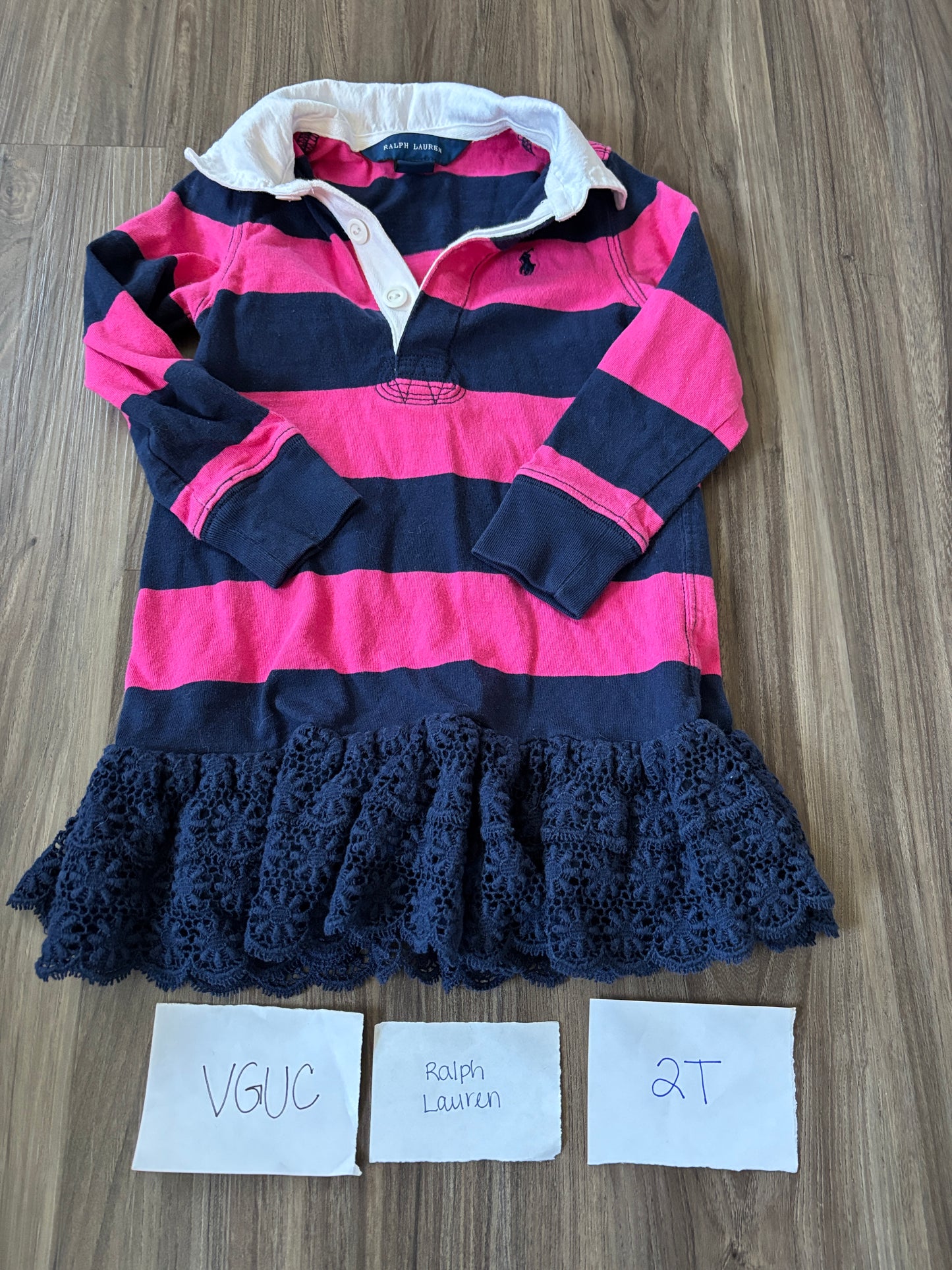 #138 - 2T - VGUC Ralph Lauren - Pink/Navy Striped Dress - PU 45236