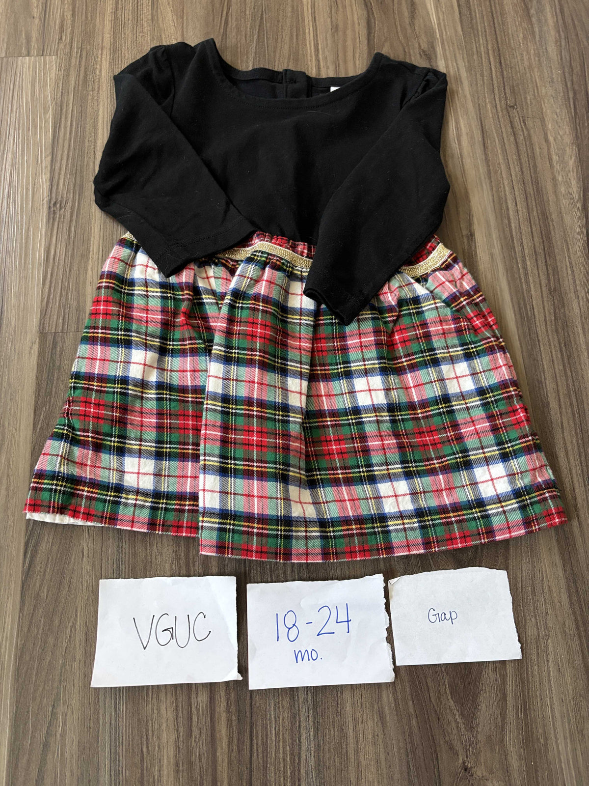 #138 - 18-24 Mo - VGUC Gap Black w/Plaid Skirt Dress