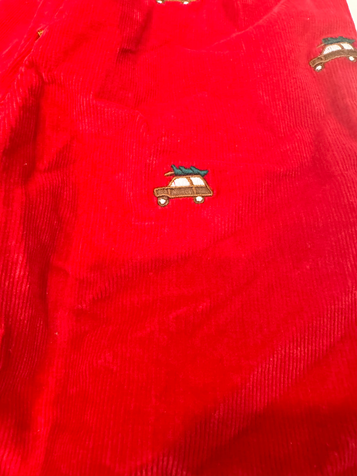 Seller #29 Classic Prep Boys 4T Red Corduroy Pants with Holiday Cars and Trees