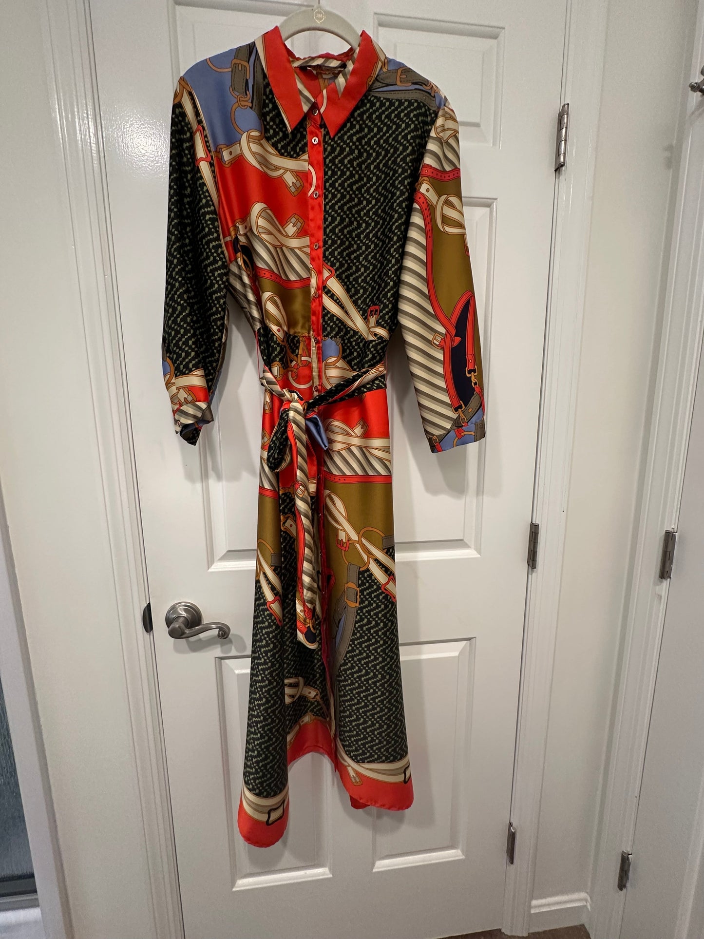 #85 Zara Silk Belted Shirt Dress, Women’s L