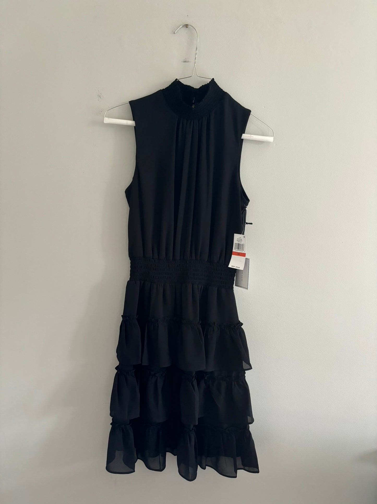 #101 NWT Smocked Mock Neck Sleeveless Ruffle Tiered Mini Dress Women Size XS