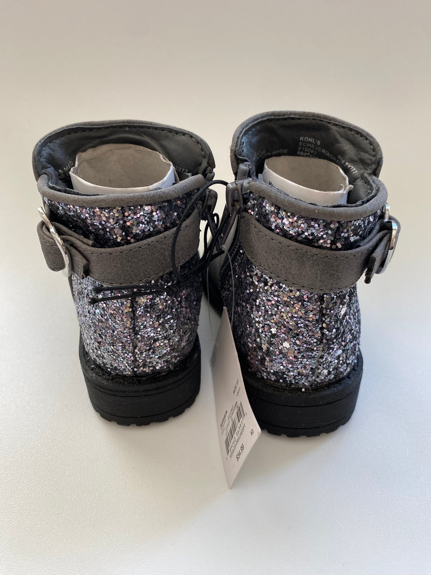 #117- Girls 5c, Jumping Beans gray sparkle boots, new