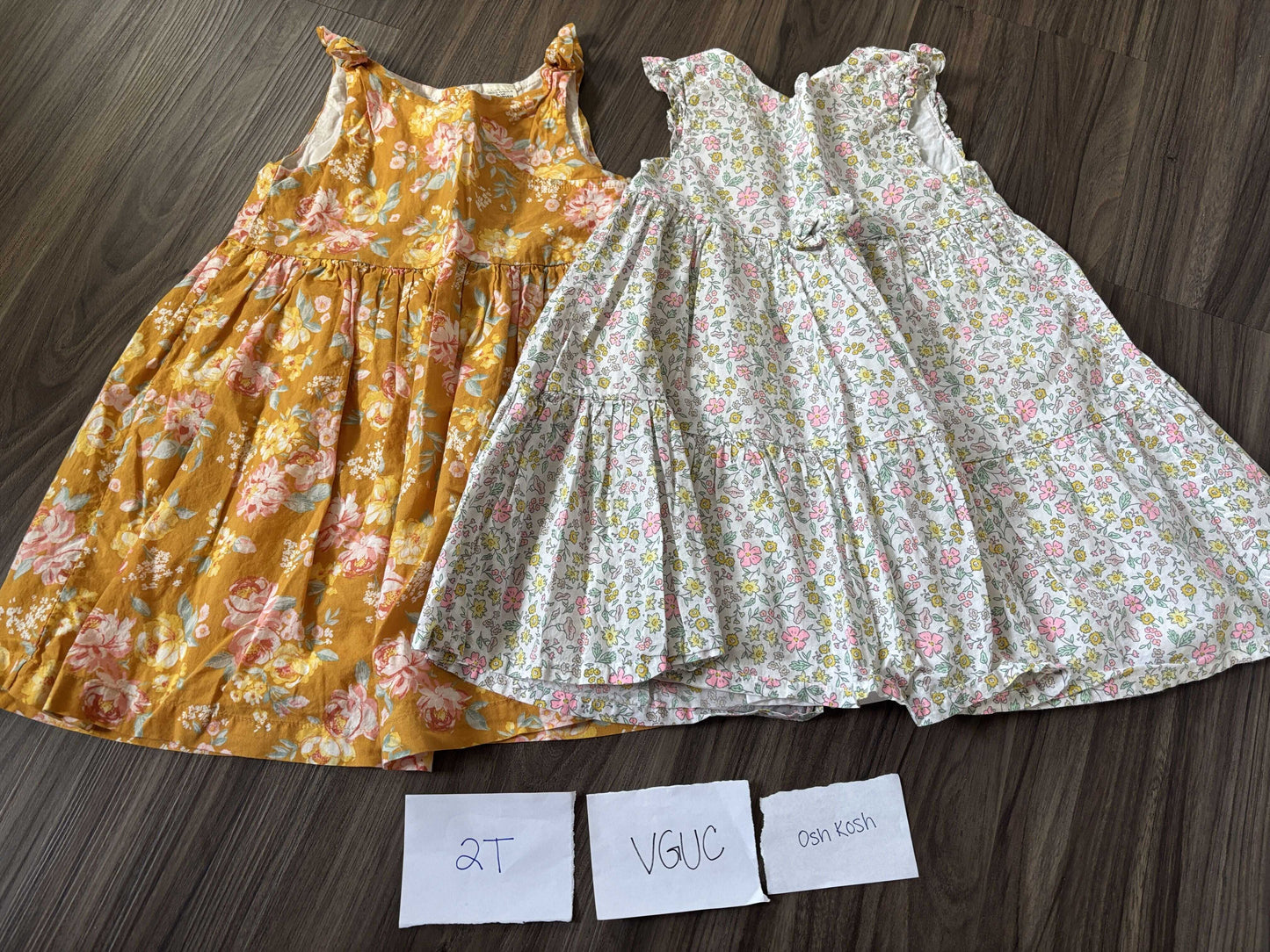 #77 - 2T - Osh Kosh - 2 Tank Dresses (yellow floral + white floral)