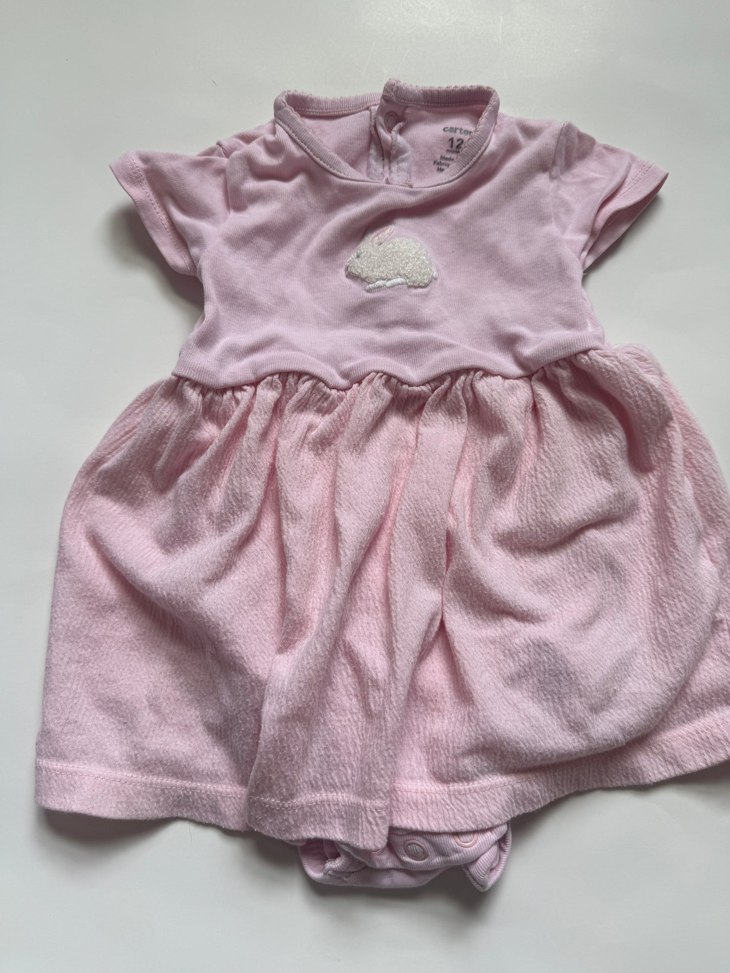 #116 Carters pink bunny dress girls size 12 months