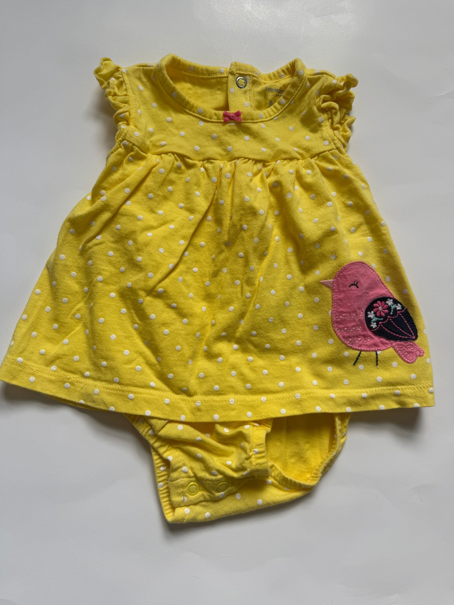REDUCED #116 Carters yellow polka dot bird dress girls 6-9 months