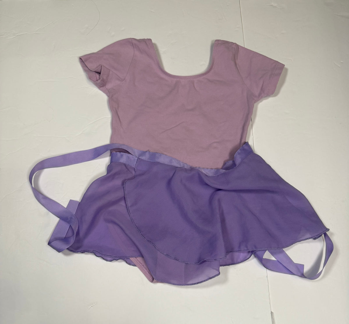 #141 Girls XS 4/5 Purple leotard with skirt and Short Sleeves 1 of 2 available
