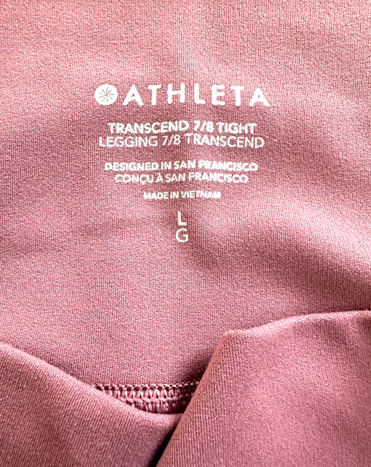 #104 Women Athleta 7/8 tight/leggings large, dusty rose color