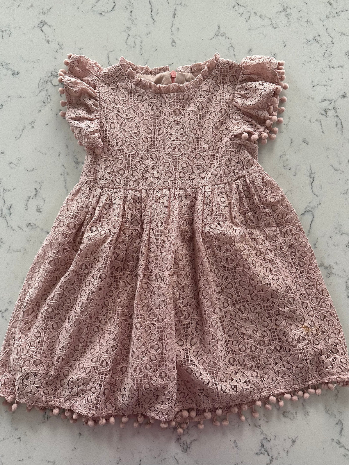 Seller 42, Lace Pom Pom Dress, Dusty Pink, EUC, Girls Size 5t