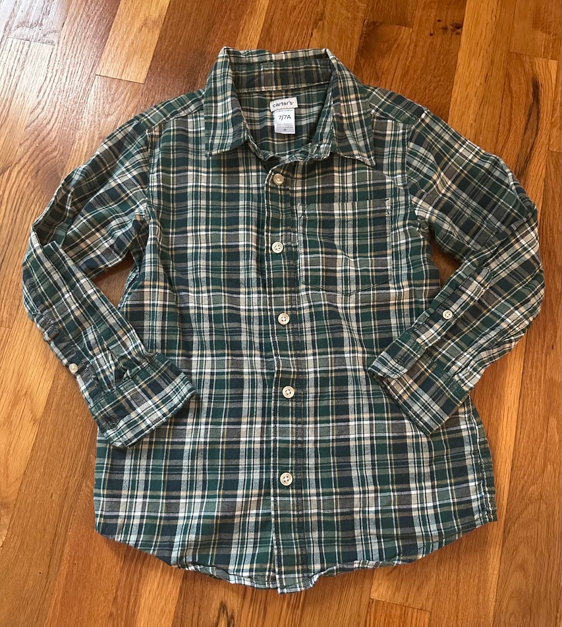 Seller #101 Carter's size 7 green plaid button down