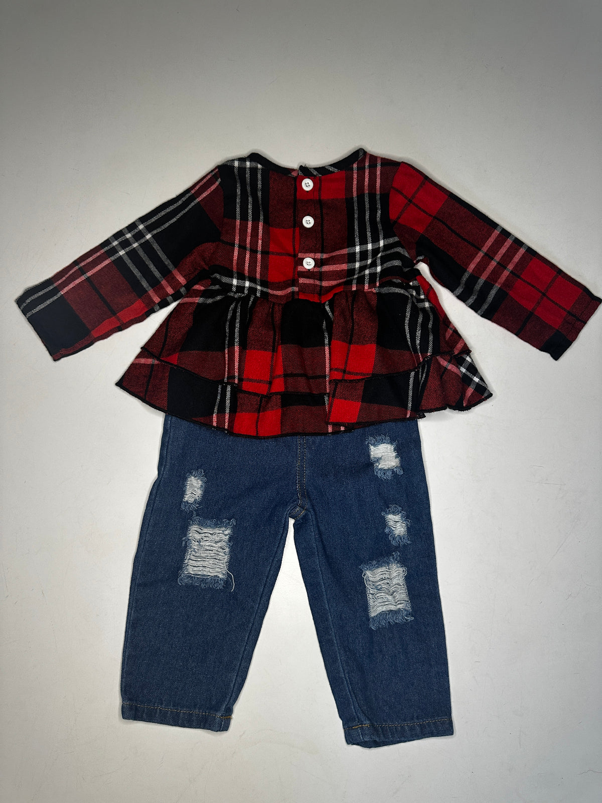 Seller #40 girls red plaid top w/ jeans size 12-18 months