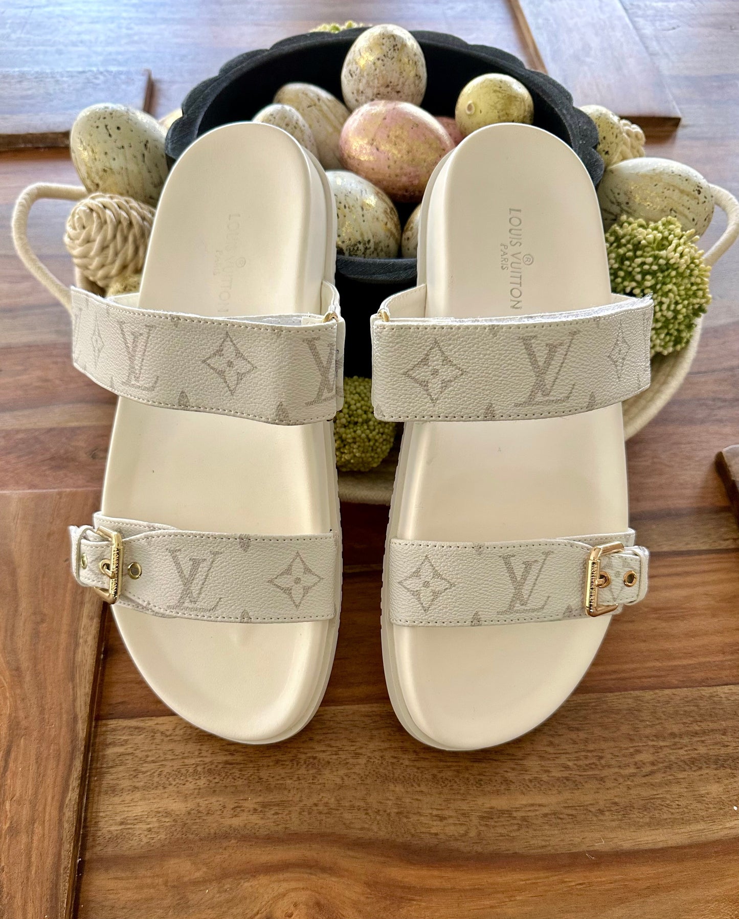 #108- Women’s, NEW! Inspired/Faux “LV” Sandals- Size 6.5