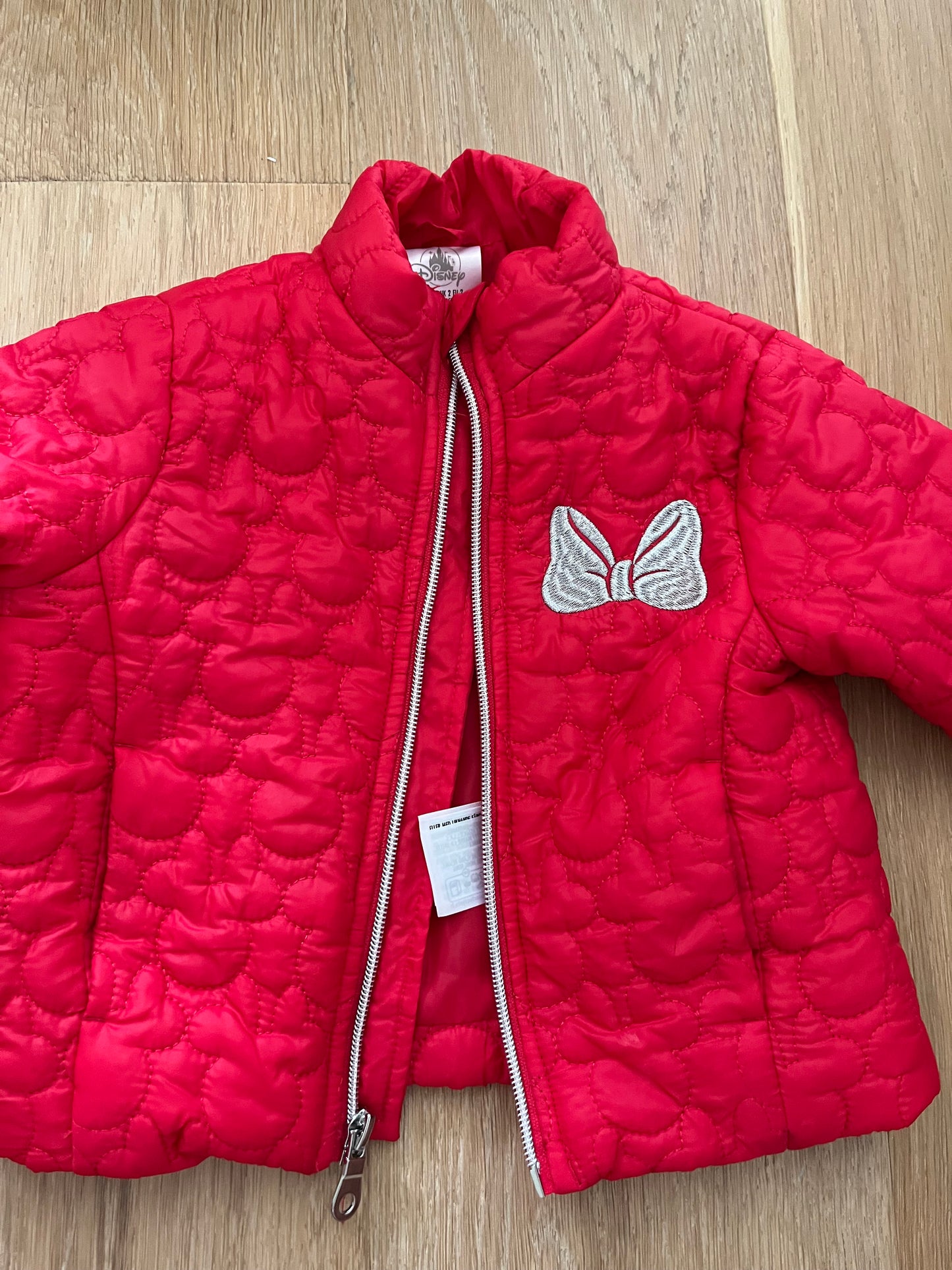 #110 Disney Girls 2T Minnie Mouse Bow Hot Pink Puffer Jacket