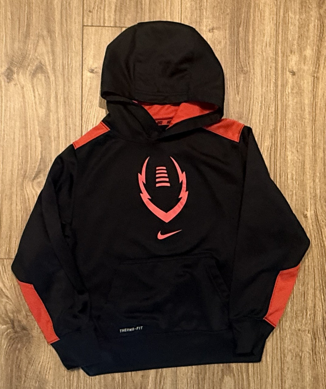 Seller #100 Boys Size M Nike Black and Red Football Logo Hooded Sweatshirt