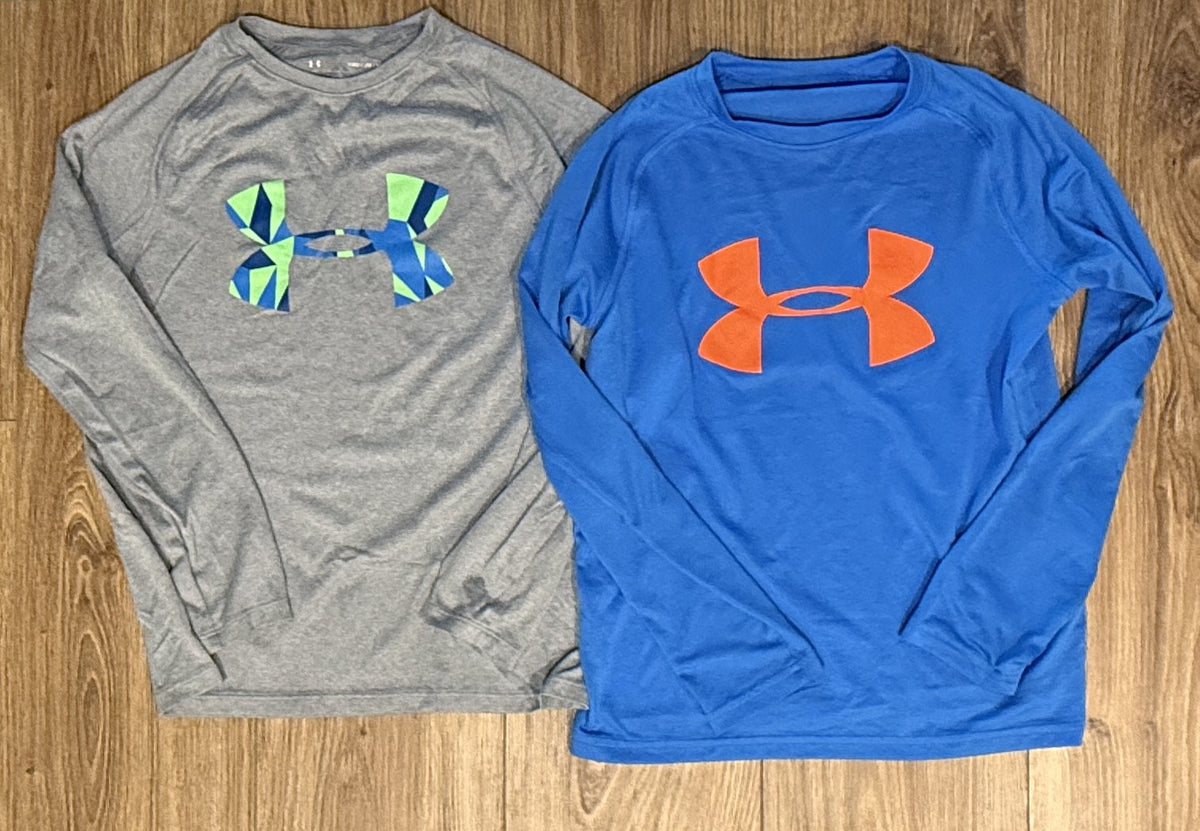 Seller #100 Boys YMD Under Armour Heatgear Blue and Gray Long Sleeve Shirt Bundle
