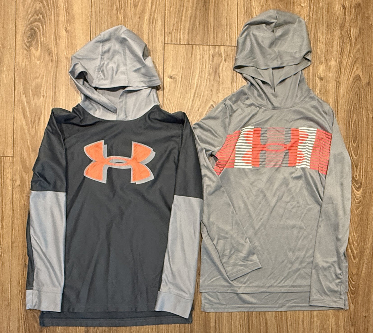 Seller #100 Boys Size YMD Under Armour Grey and Orange Long Sleeve Shirt Bundle