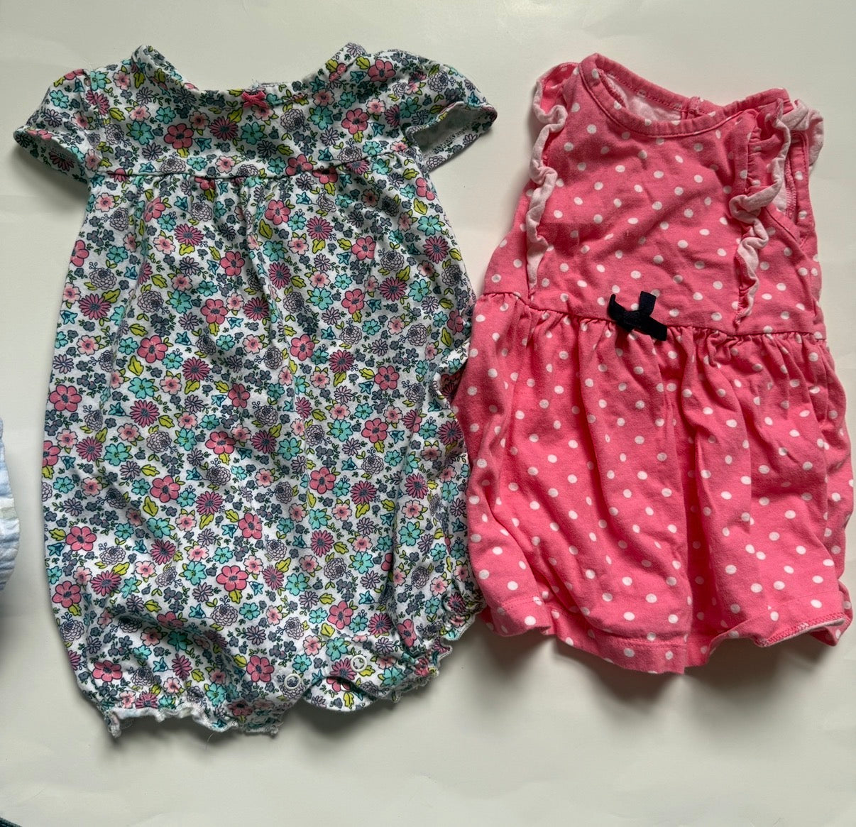 #116 Carters bundle (pink polka dot dress and floral romper) girls 6-9 month