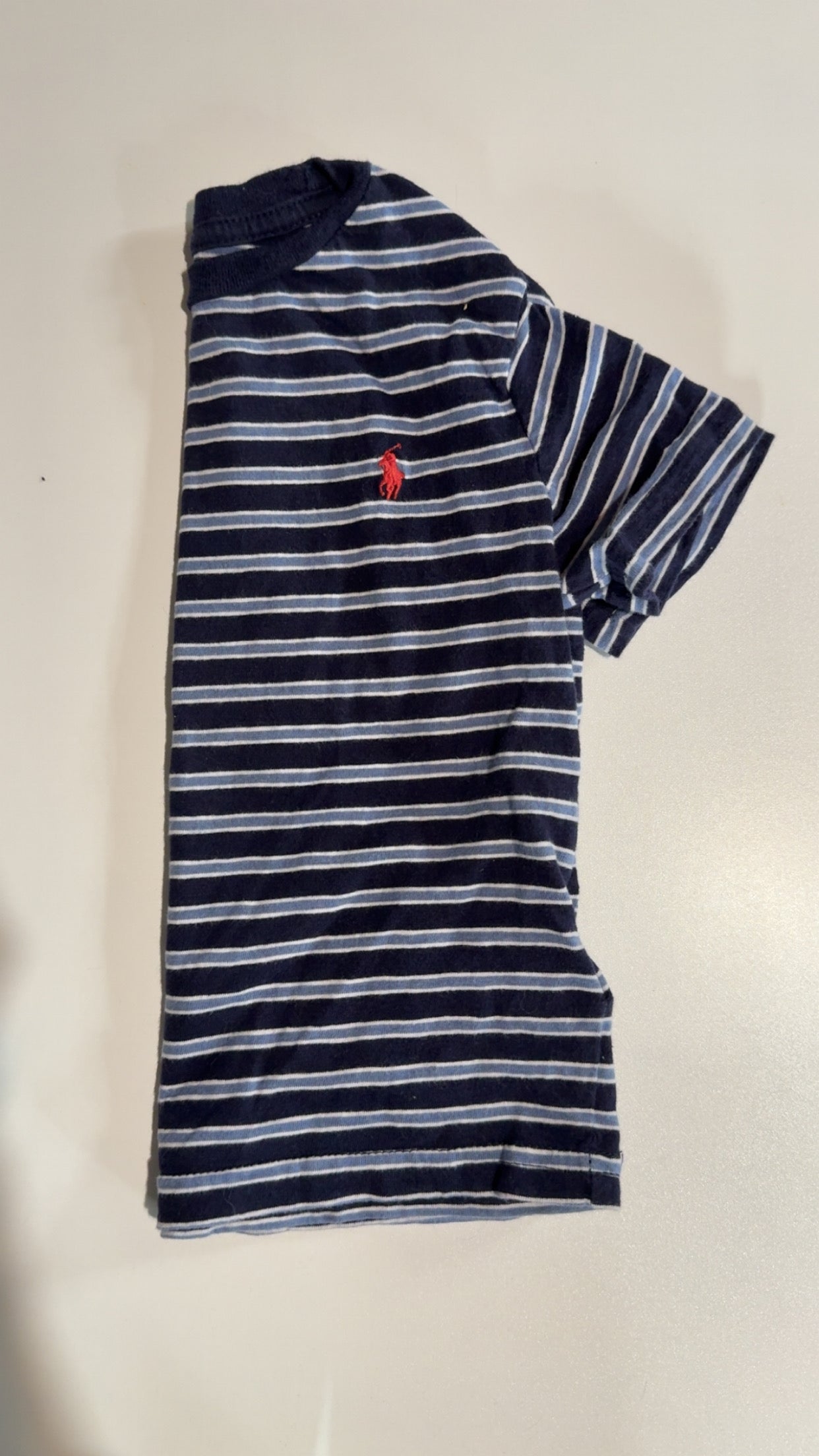 #49 Boys Polo navy/light blue striped tshirt 2T GUC