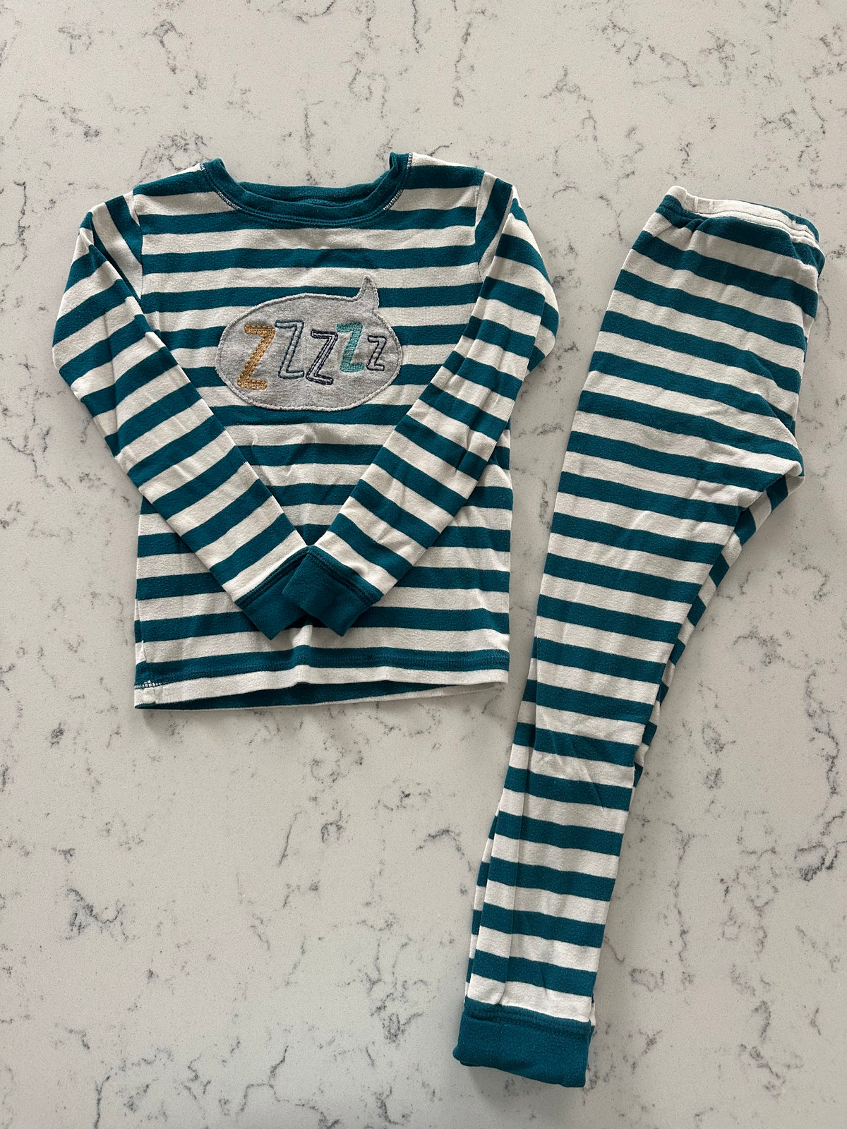 Seller 42, Carters Little Organic Cotton Pjs, Teal Stripe, VGUC, Girls / Boys Size 5t