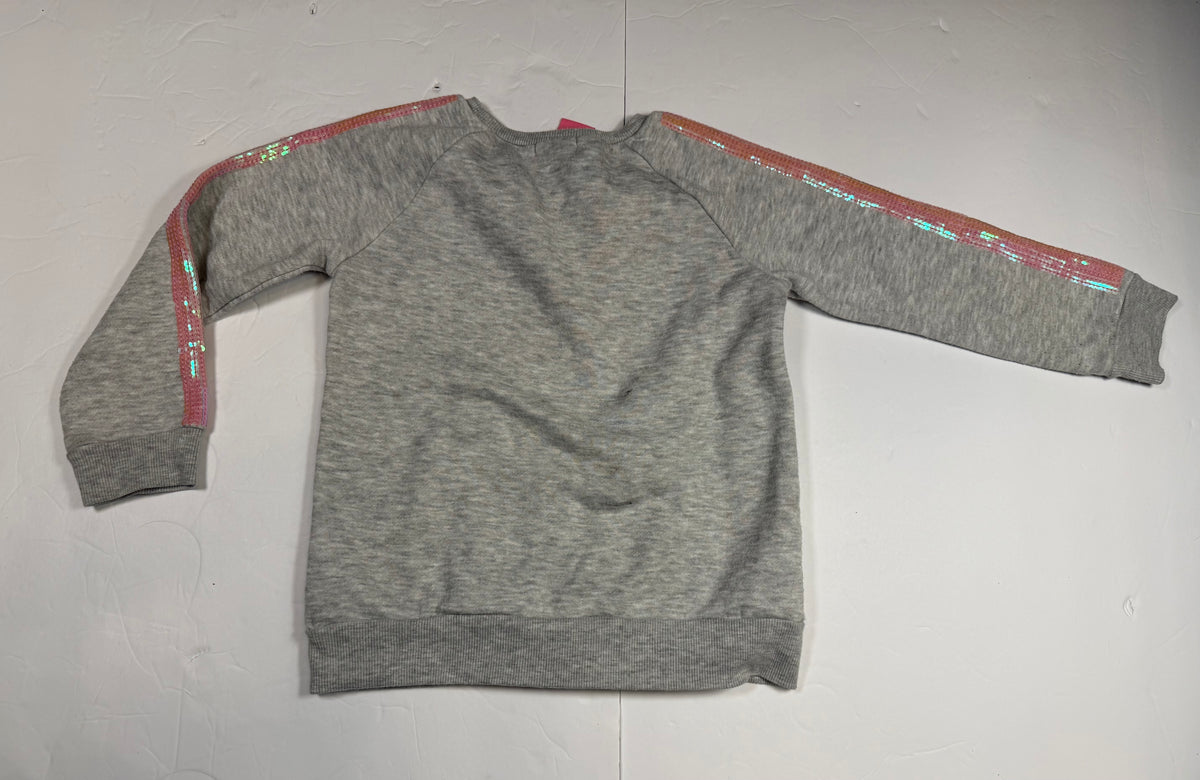 #141 girls 5/6 Isaac mizhari pink sequin sweatshirt with sequin stripe on sleeve