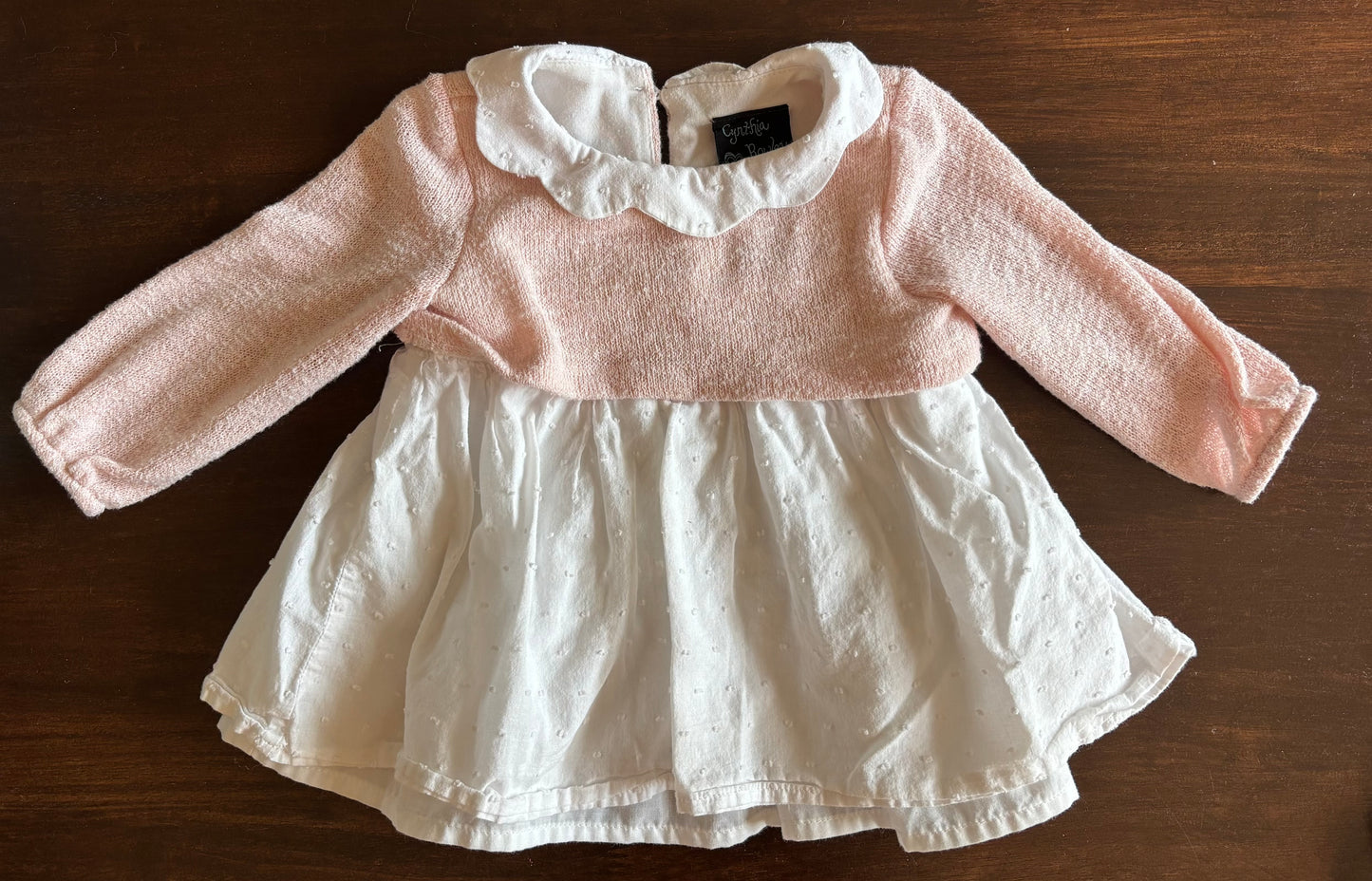 #70 girls pink and white dress 6-9 month