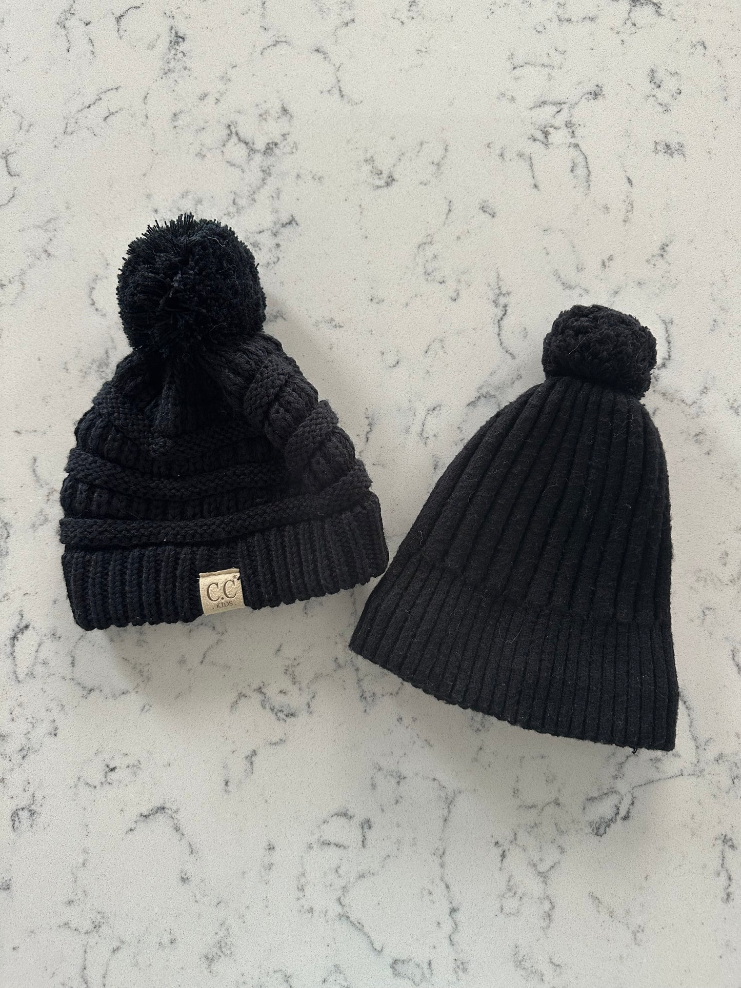 Seller 48, Winter Knit Hats (2), Black, Boys Size XS