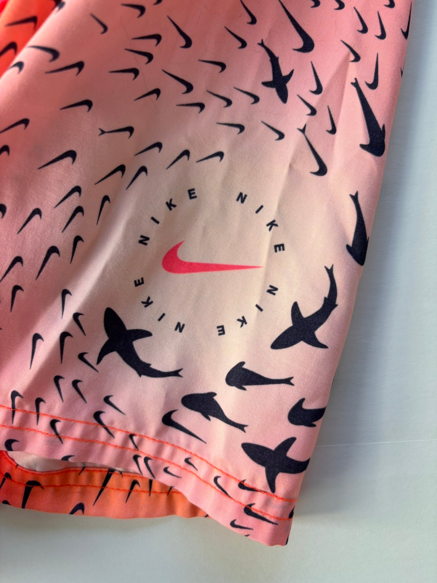 #84 Nike Quick Dry Shark Logo Board Shorts Orange Boys Size S