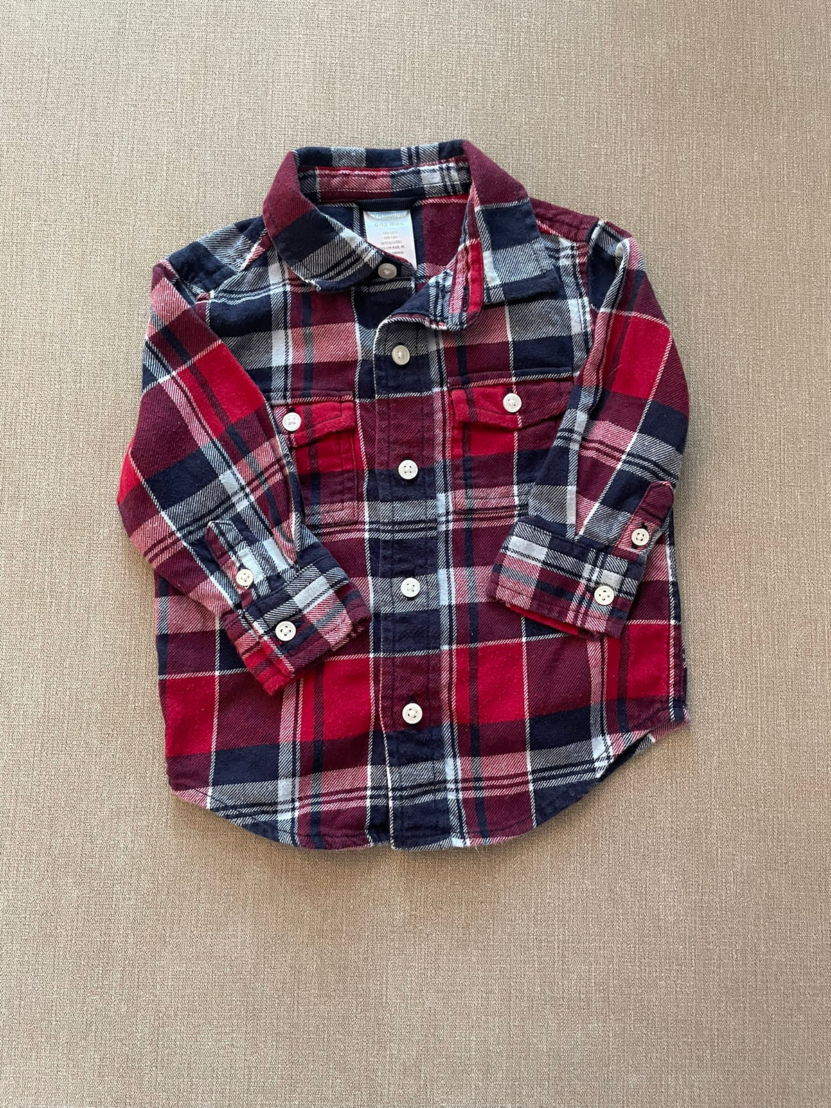 Seller #12 | Gymboree Boys Red, Maroon, Navy Blue, and Light Gray Plaid Flannel Shirt | EUC | Size 6-12 months