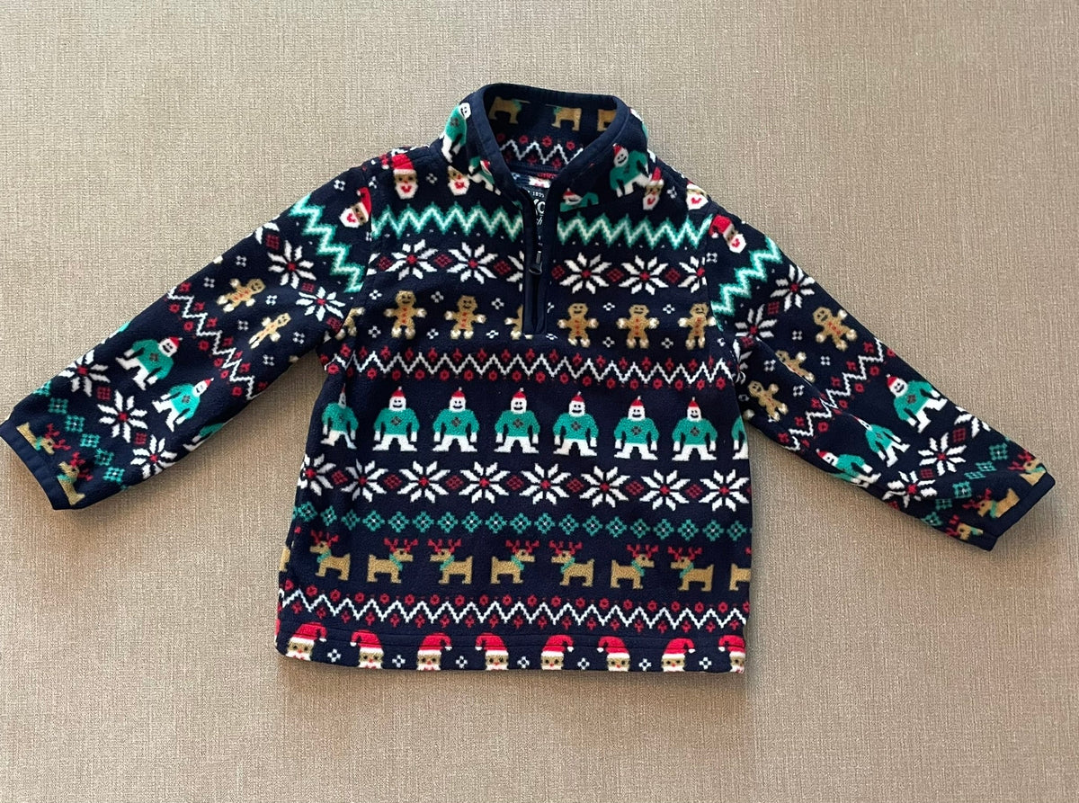 (REDUCED) Seller #12 | OshKosh Boys Christmas Fleece Sweater | Dark Navy/Almost Black Background | EUC | Size 18 Months
