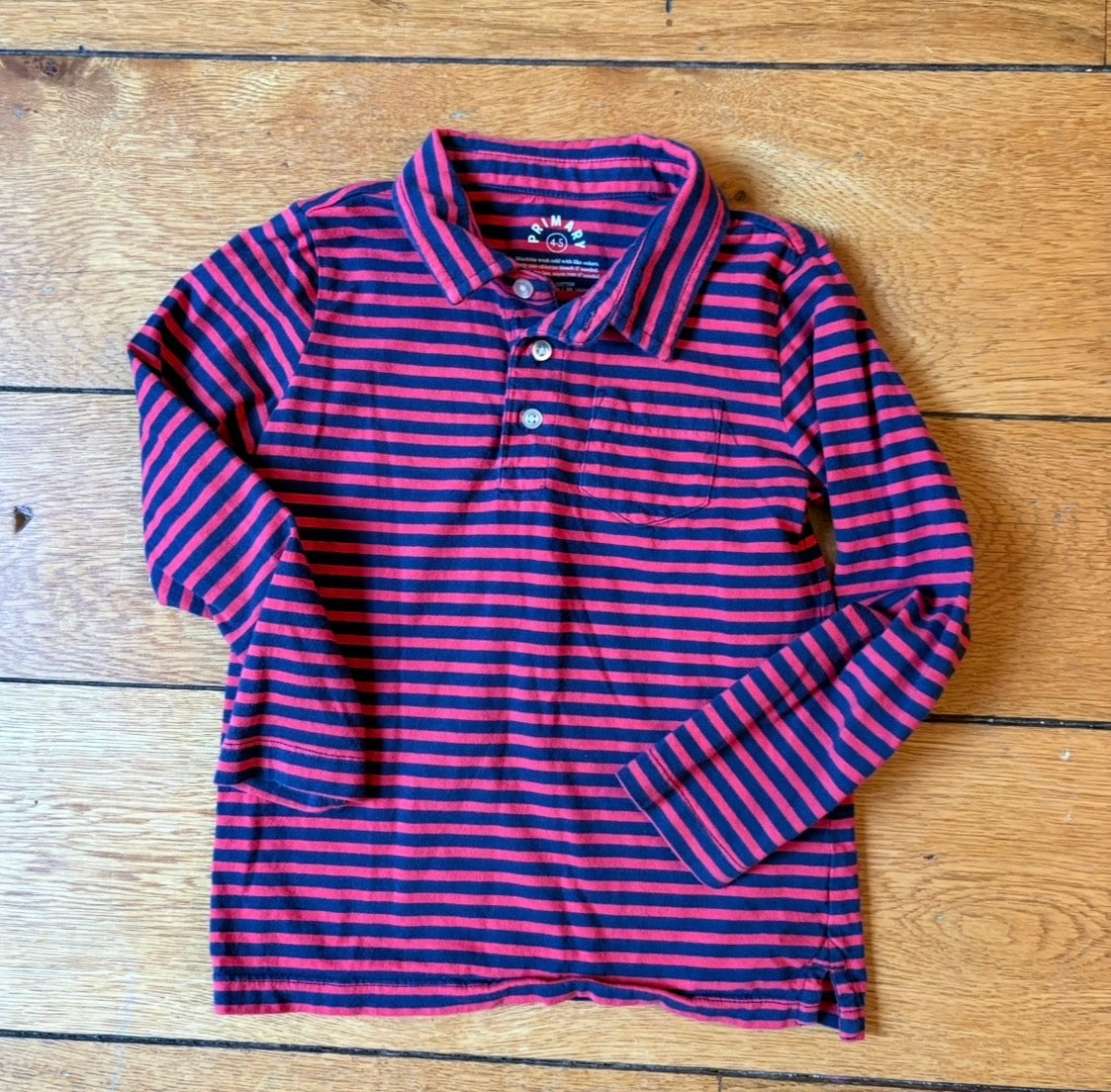 #22 Primary boy collared striped shirt navy red size 4-5