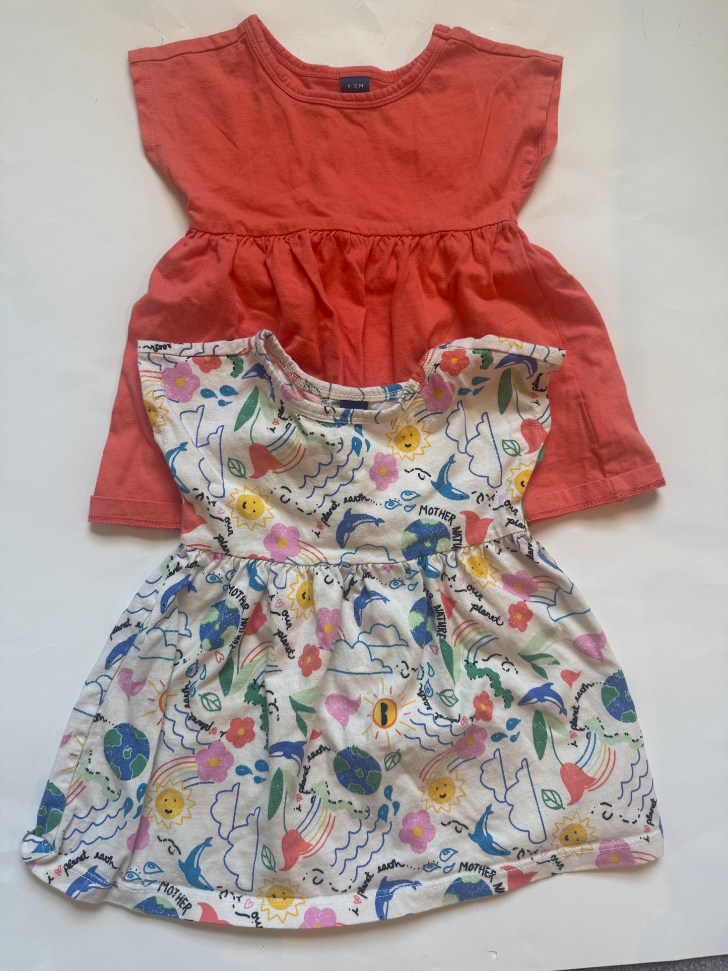 REDUCED #116 Old Navy dress set of 2 (planet earth and coral) girls 6-12 months