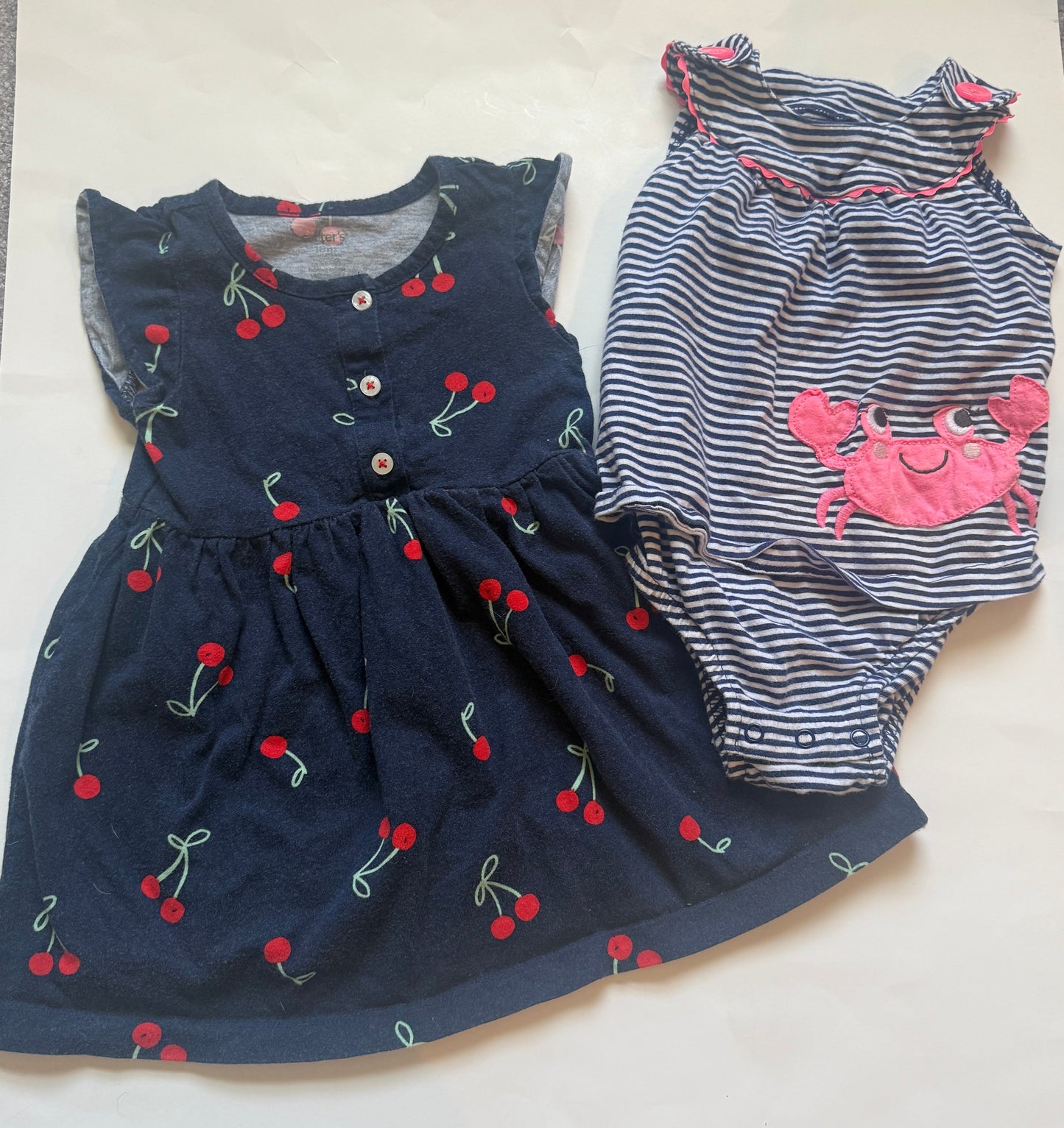 Carters cherry dress and crab romper dress girls 18 months