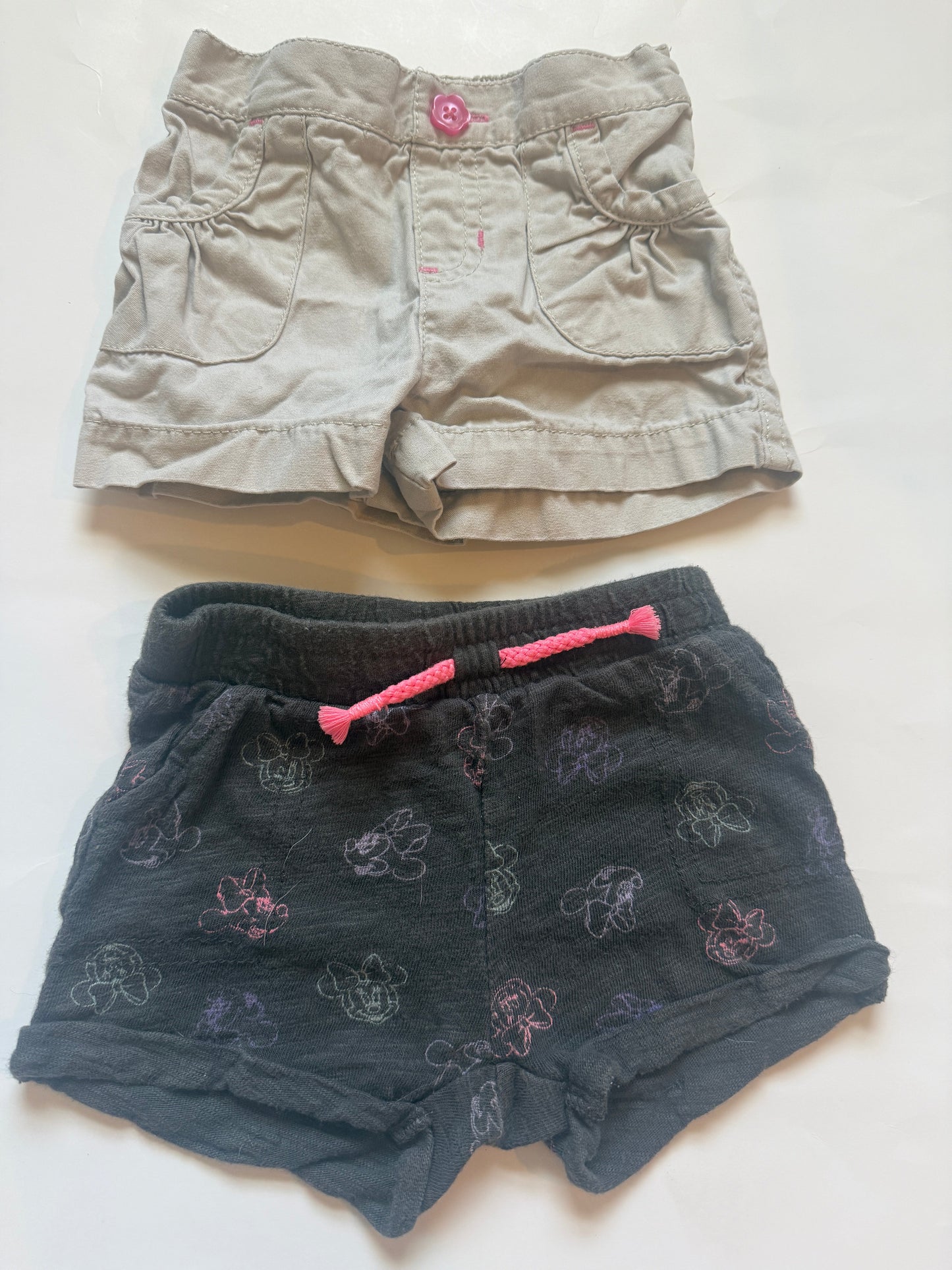 Jumping Beans shorts Minnie Mouse and khaki with pink flower buttons girls 12 months