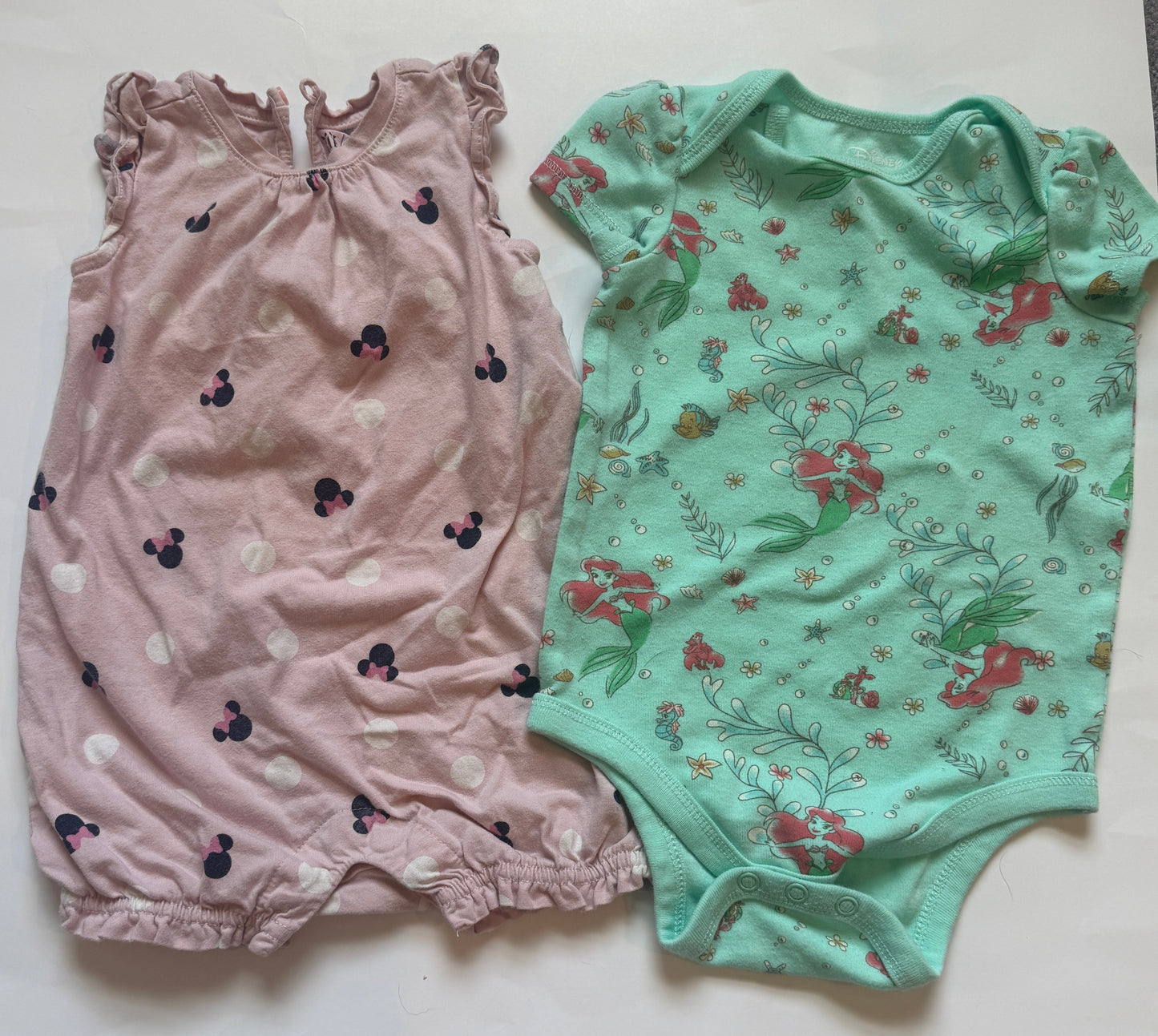Disney Minnie romper and Ariel onesie girls 12 months