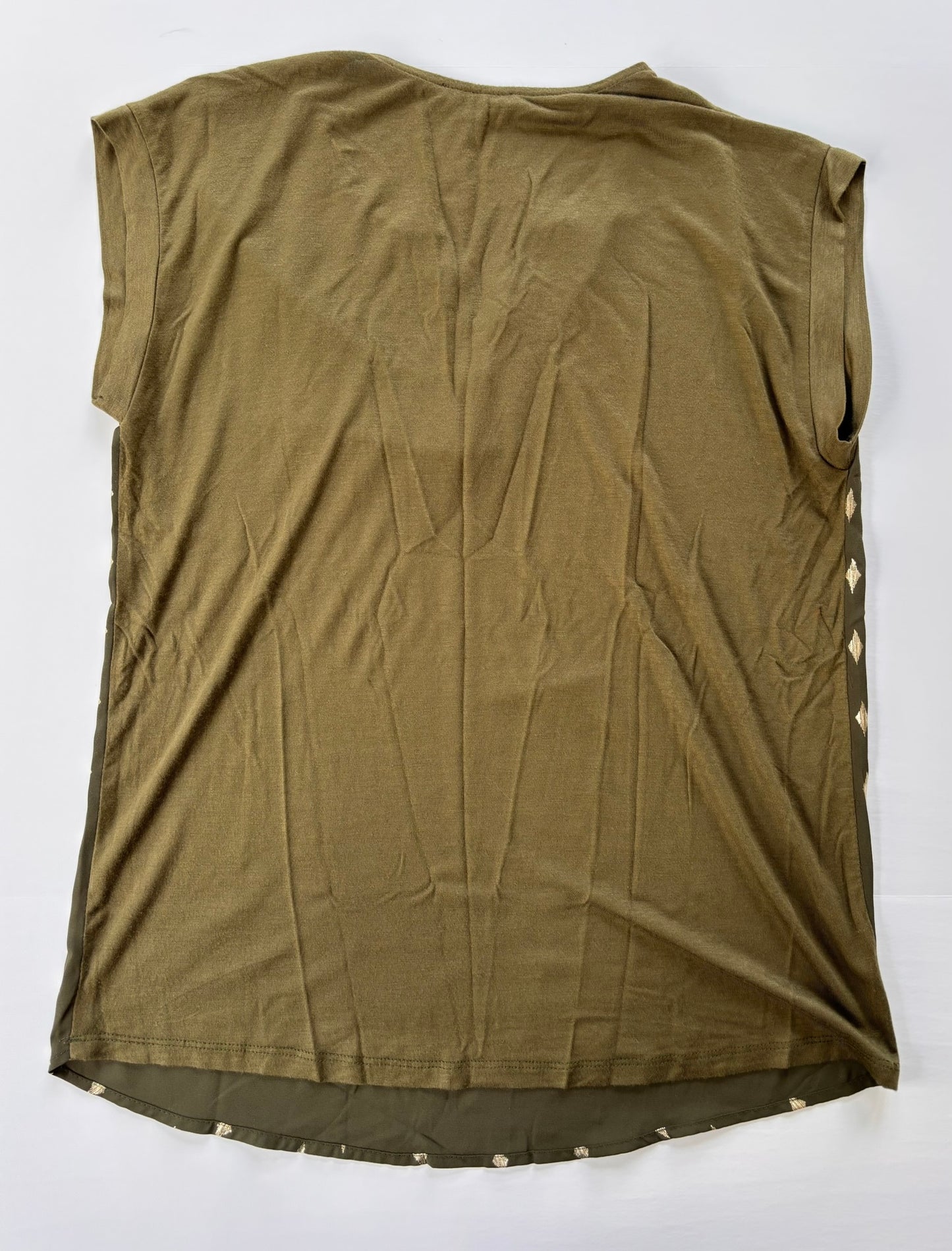 #84 Papermoon Gold Foil Print Olive Green Short Blouse Women Size XS
