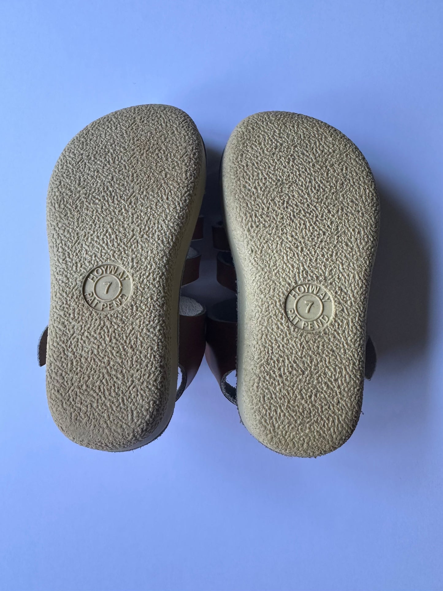 #146 Sun-San Brown Leather Sandals Girls 7