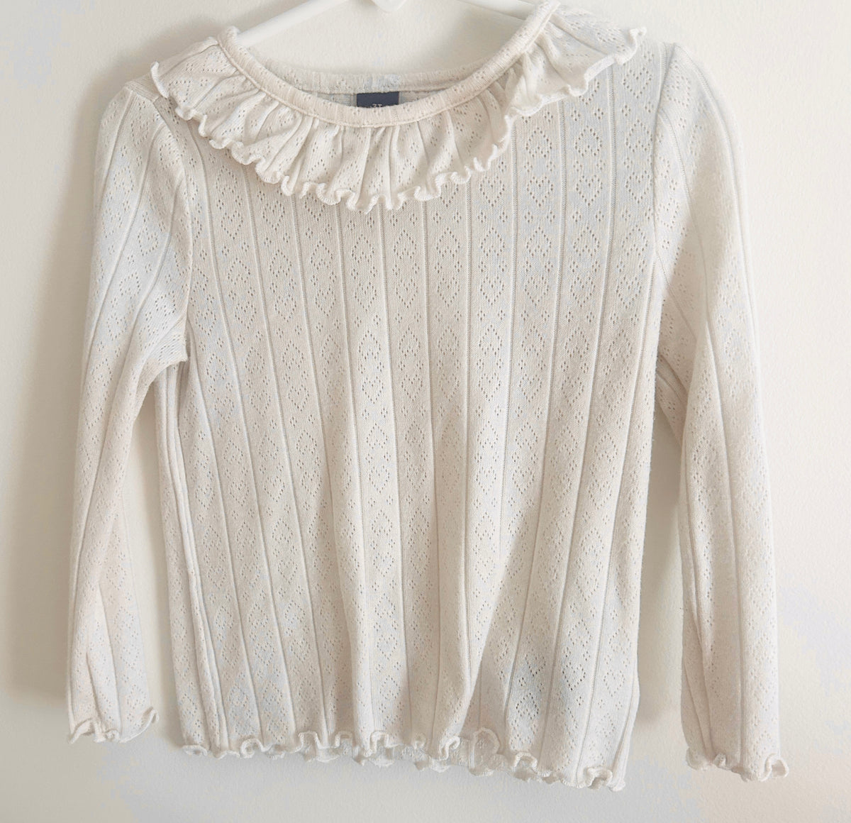 #15 Old Navy 3t Cream Ruffle-Trim Pointelle-Knit Shirt