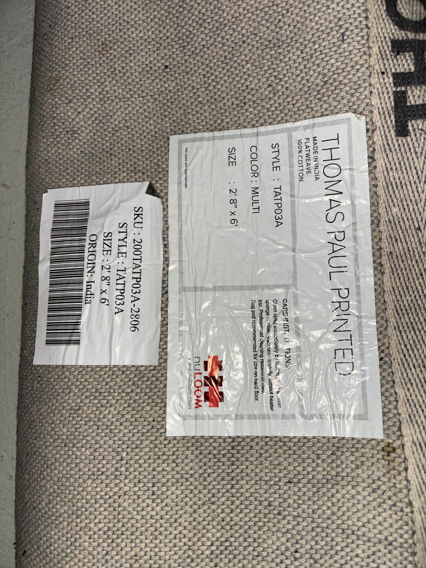 #70 NEW Thomas Paul printed rug 2'-8"x 6' 45242 pick up