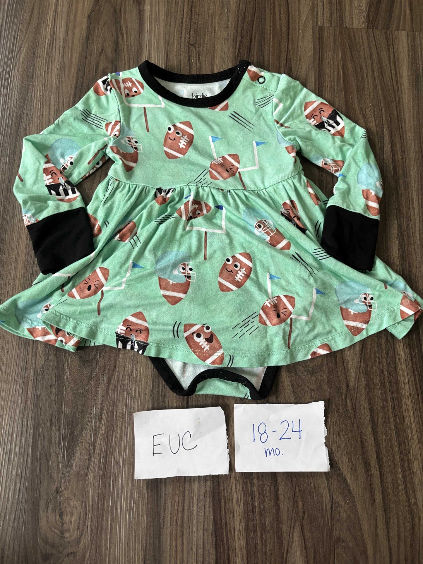 #138 - 18-24 Mo EUC Bamboo (Birdie Bean) Football Green LS Twirl