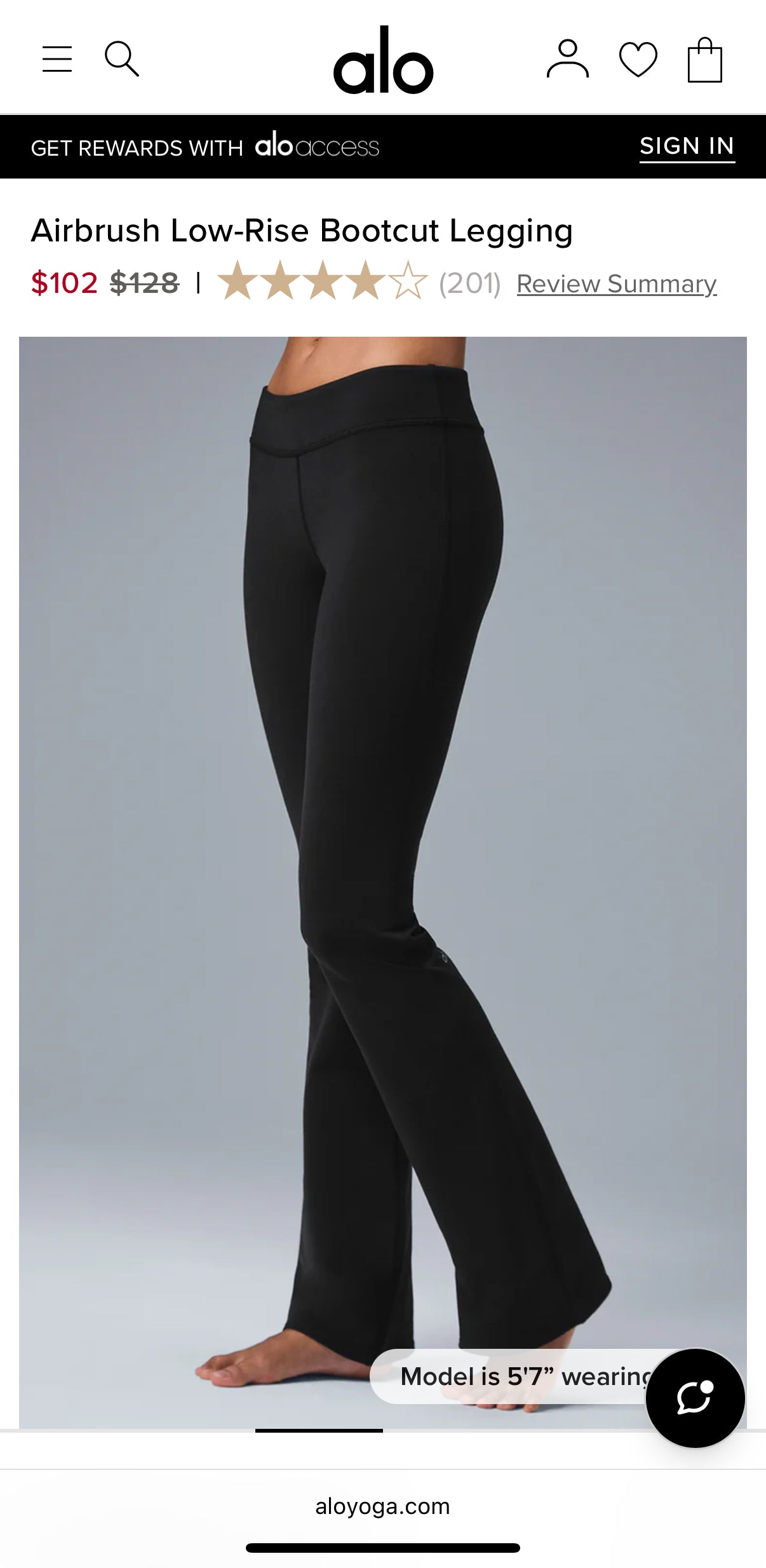 #146 - REDUCED Women's XS Alo Black Low Rise Bootcut Legging | EUC