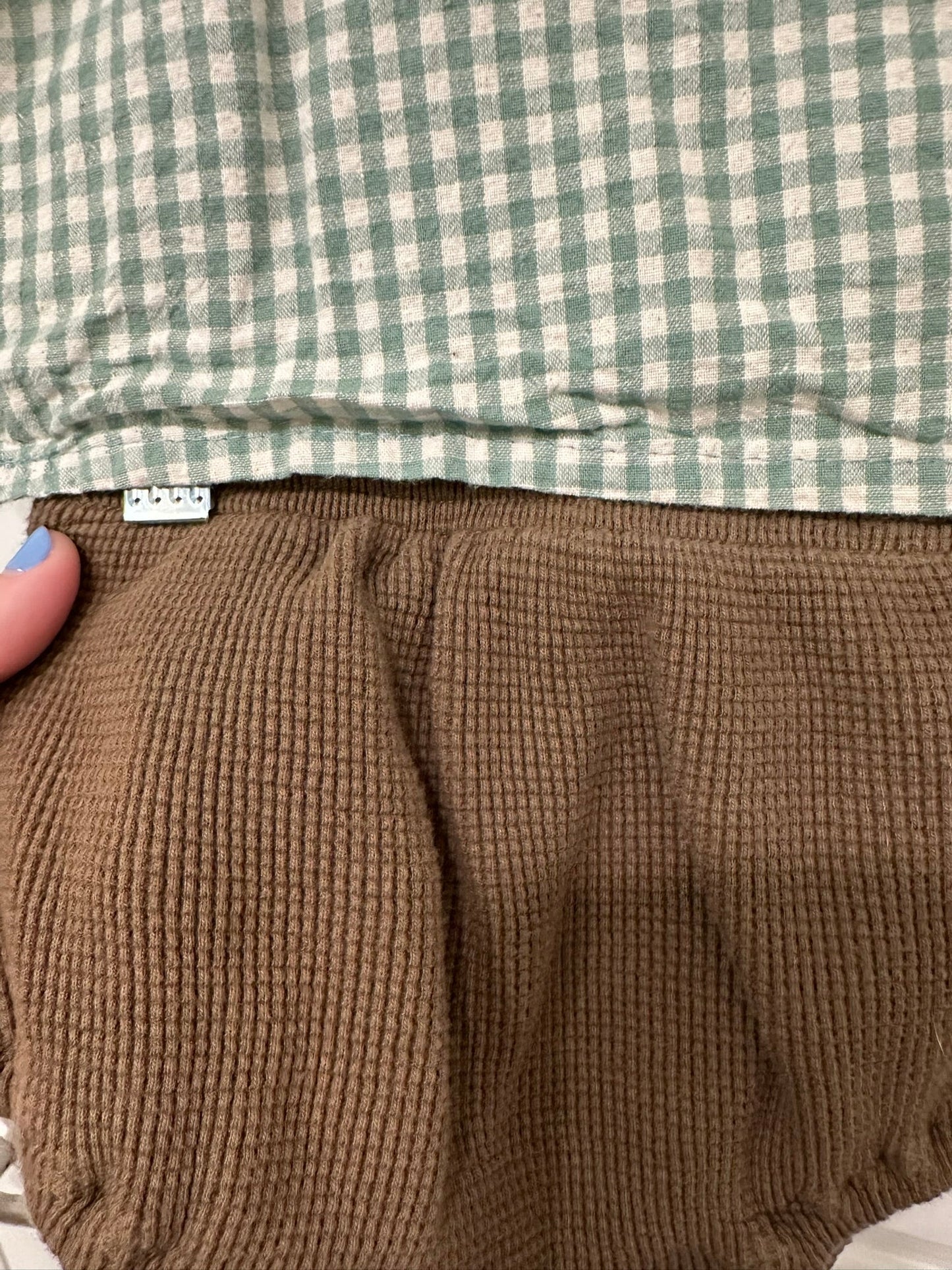 #85 Green gingham blouse and bloomers, infant girls 6-12m