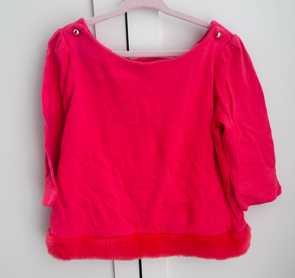 #15 Janie and Jack 5 Coral, Faux Fur Trim Shirt